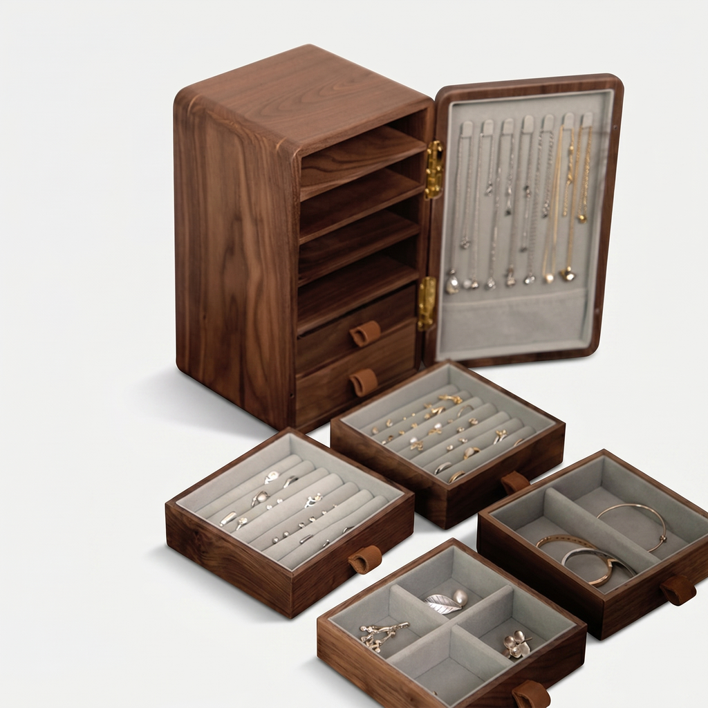 5 Drawer Walnut Wood Jewellery Box