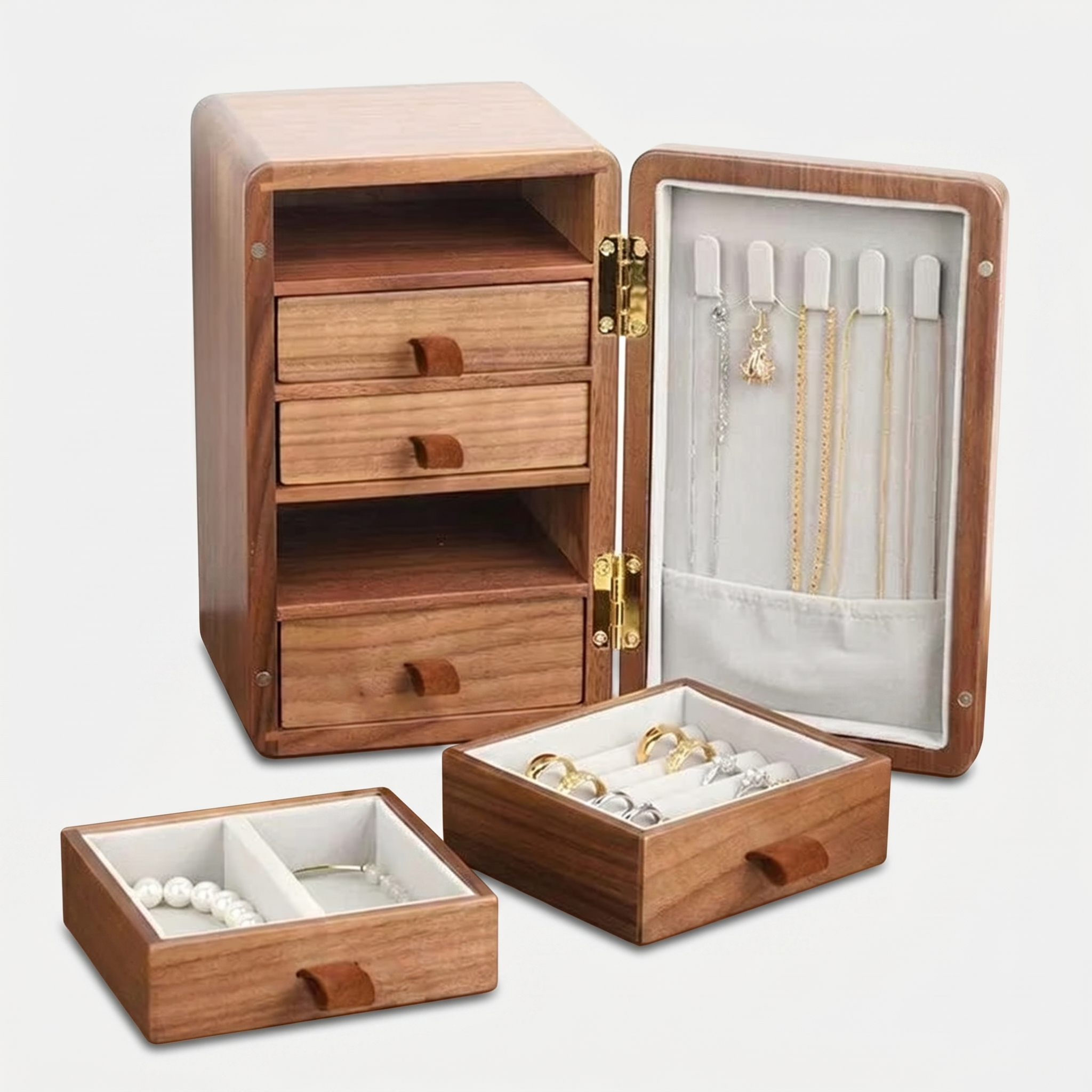 5 Drawer Walnut Wood Jewellery Box