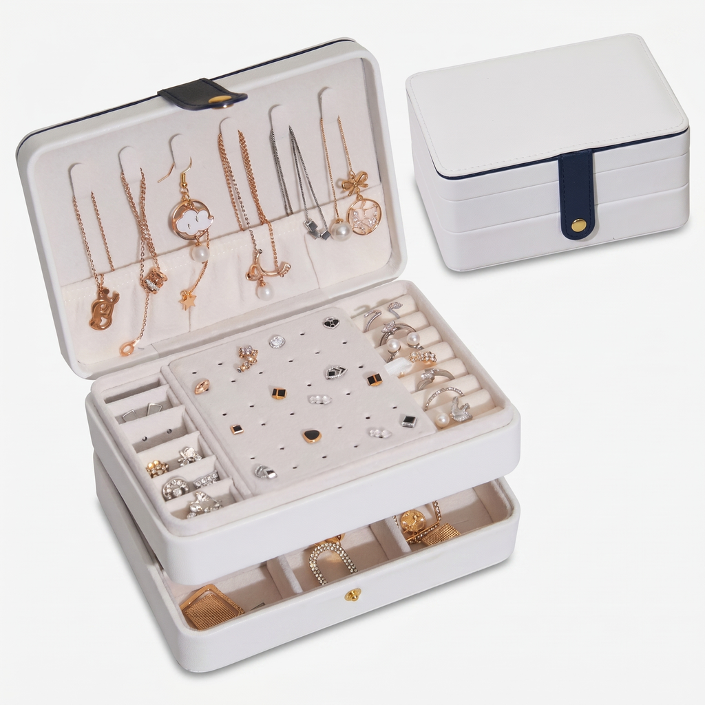 Leather Jewellery Box With Necklace Hooks