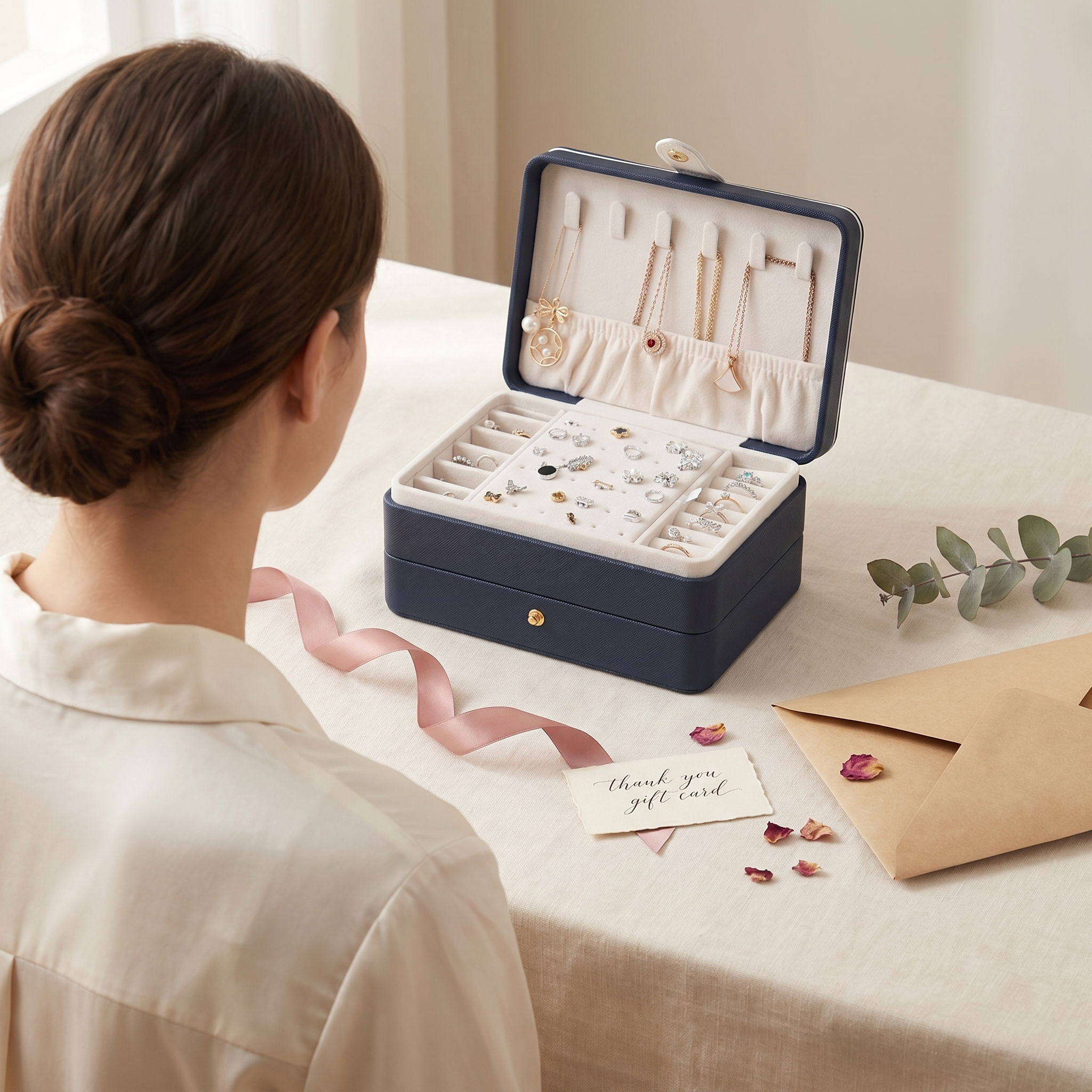 Leather Jewellery Box With Necklace Hooks
