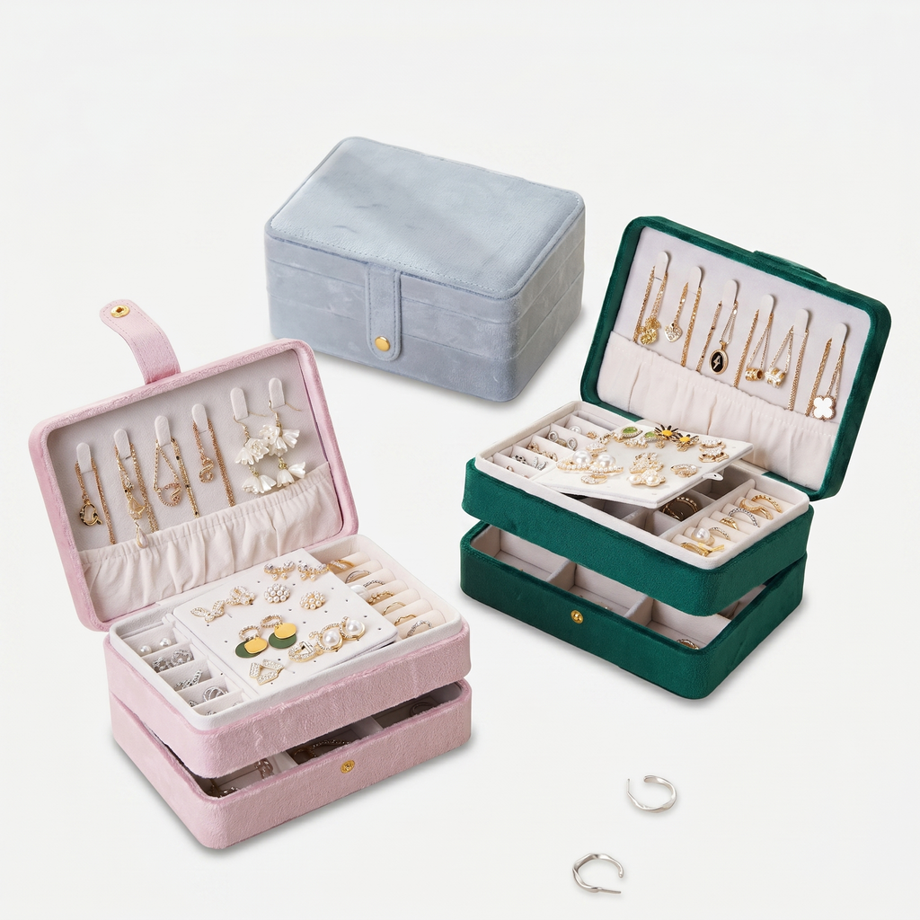 2 Layer Velvet Travel Jewellery Box