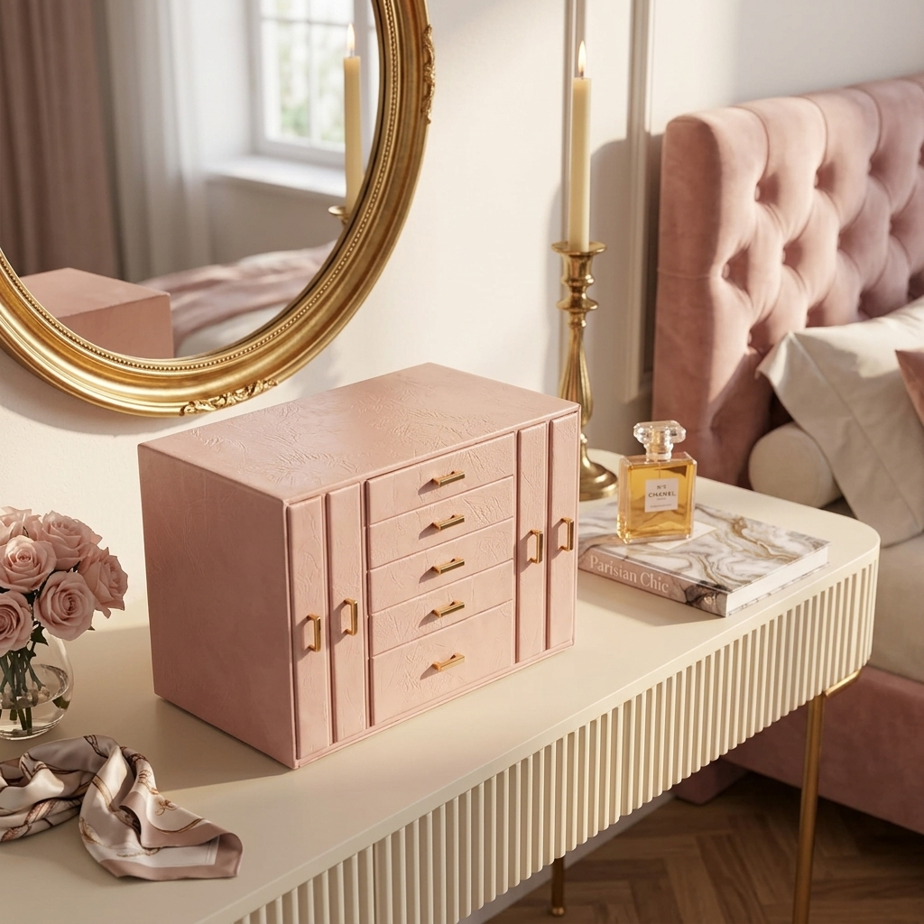 Large Multi-Layer Leather Jewellery Box With Drawers