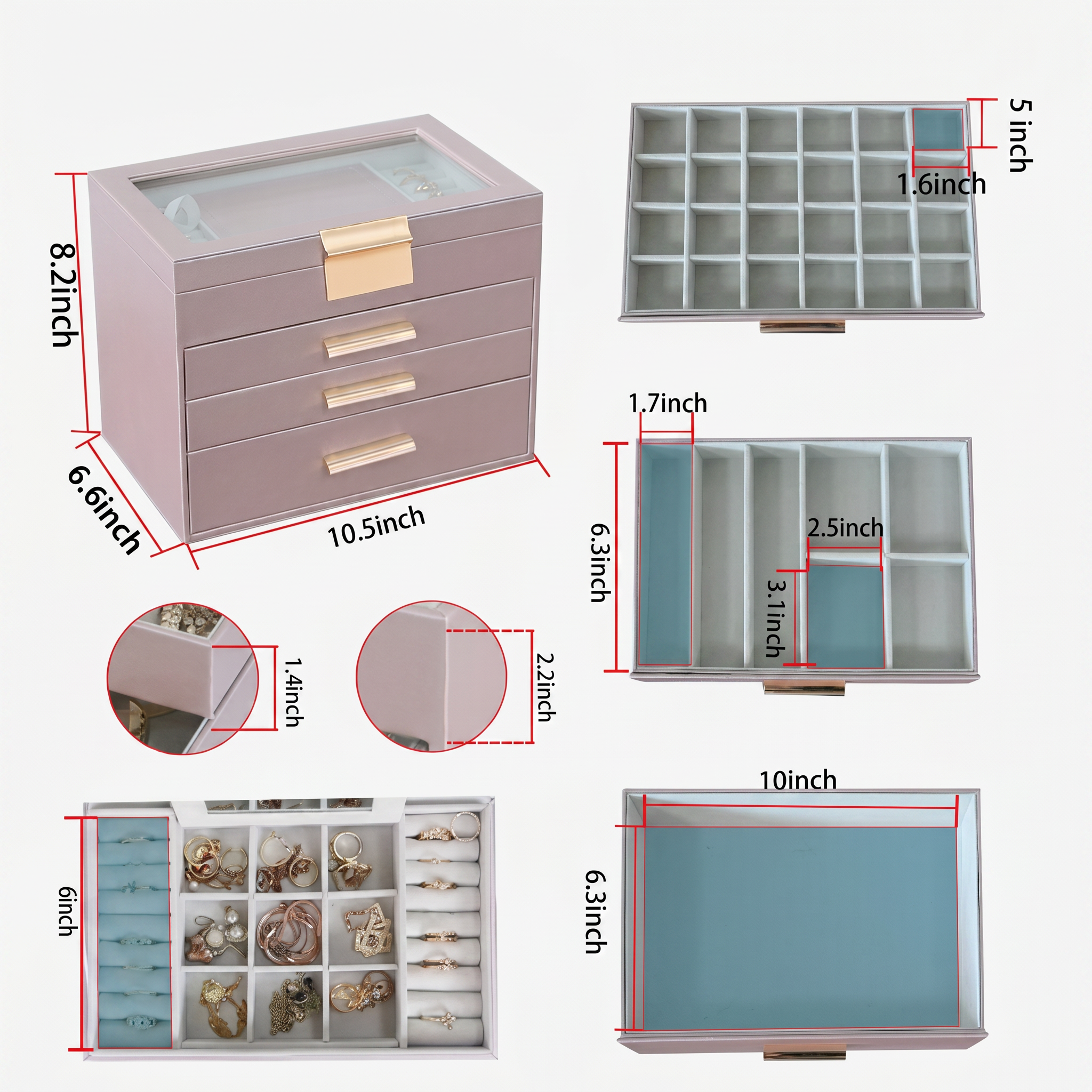 4 Layer Leather Jewellery Box With Glass Top