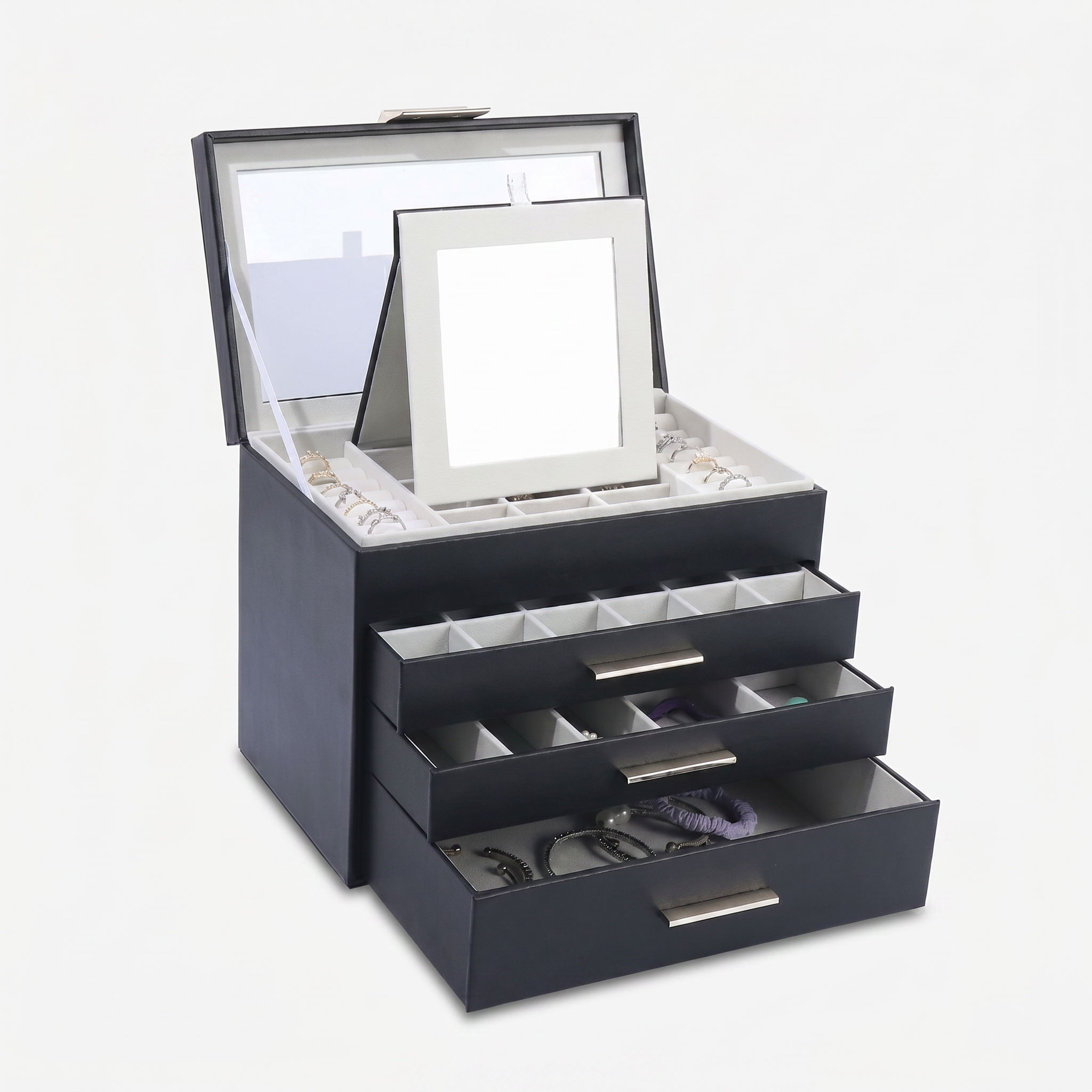 4 Layer Leather Jewellery Box With Glass Top