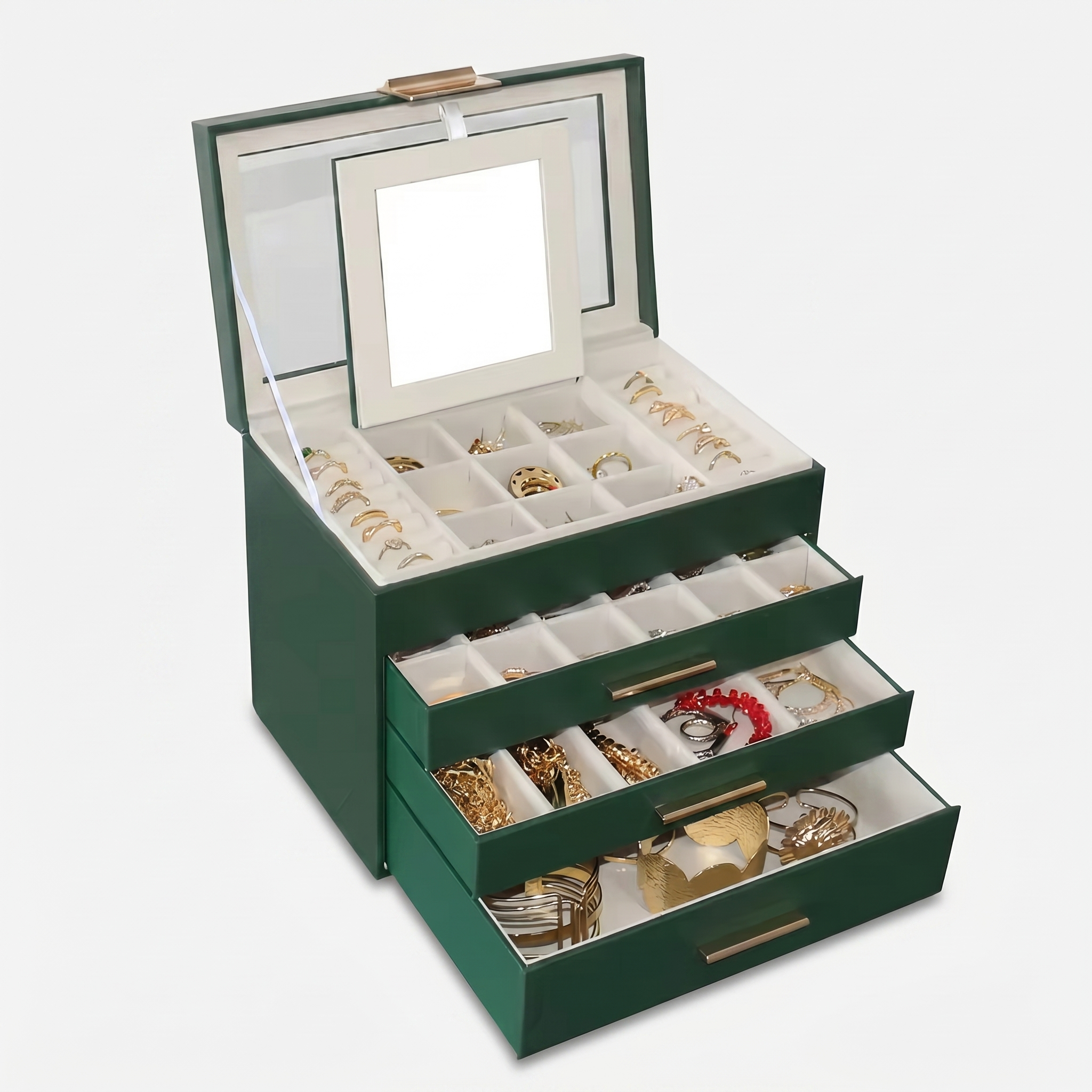 4 Layer Leather Jewellery Box With Glass Top