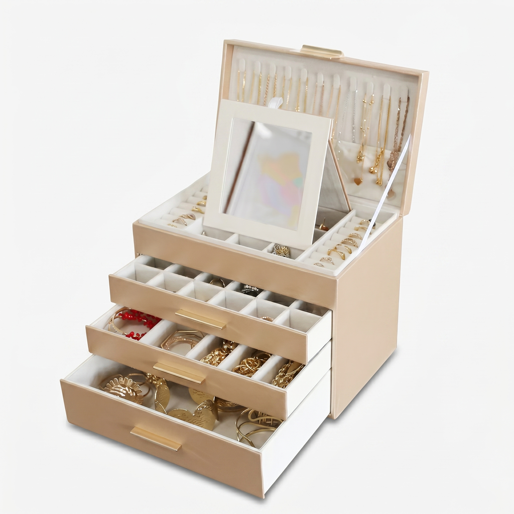 4 Layer Leather Jewellery Box With Glass Top