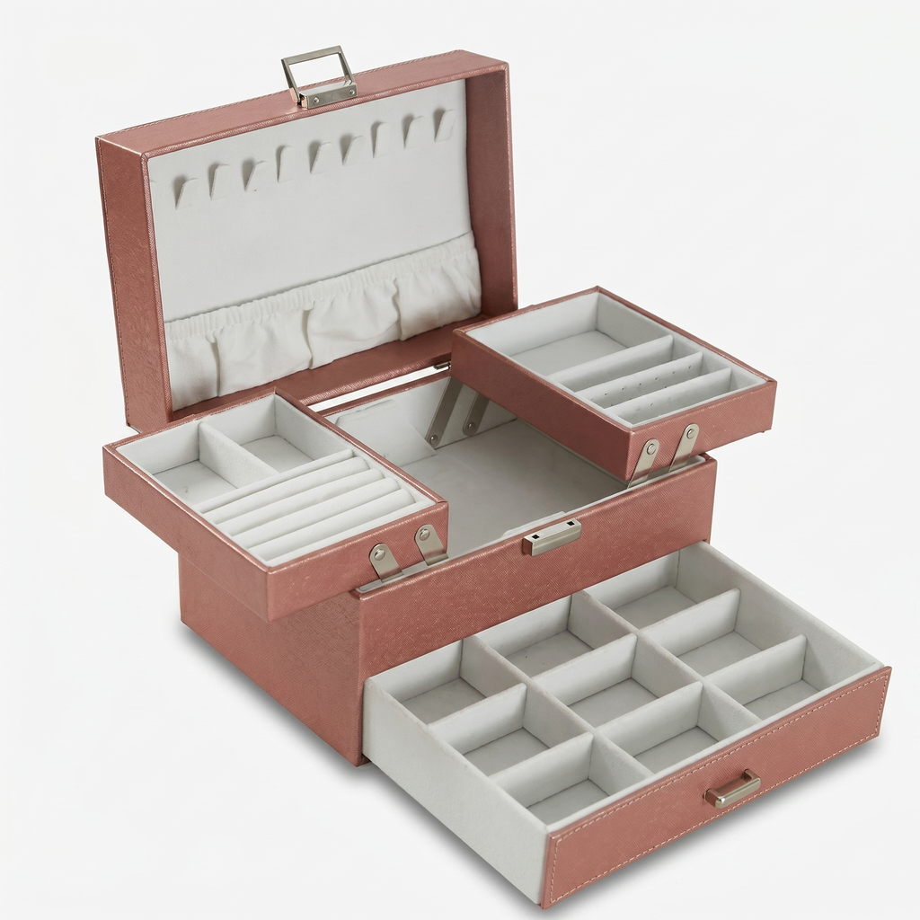 3 Layer Leather Jewellery Box With Drawers