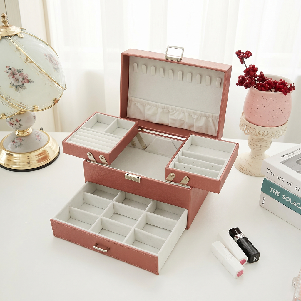 3 Layer Leather Jewellery Box With Drawers