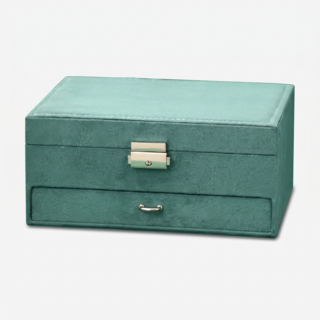 3 Layer Velvet Jewellery Box With Lock And Drawer