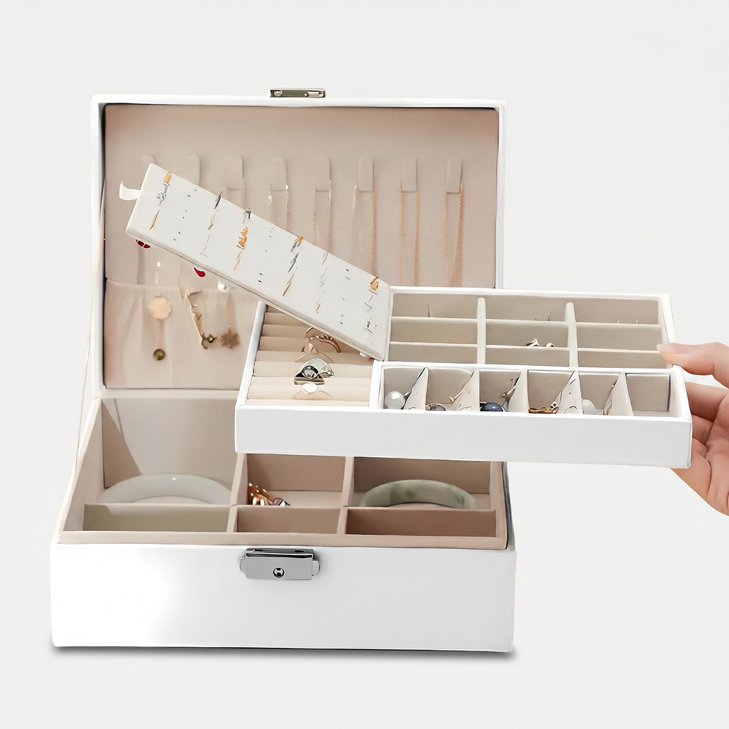 Double Layer Leather Jewellery Box With Lock