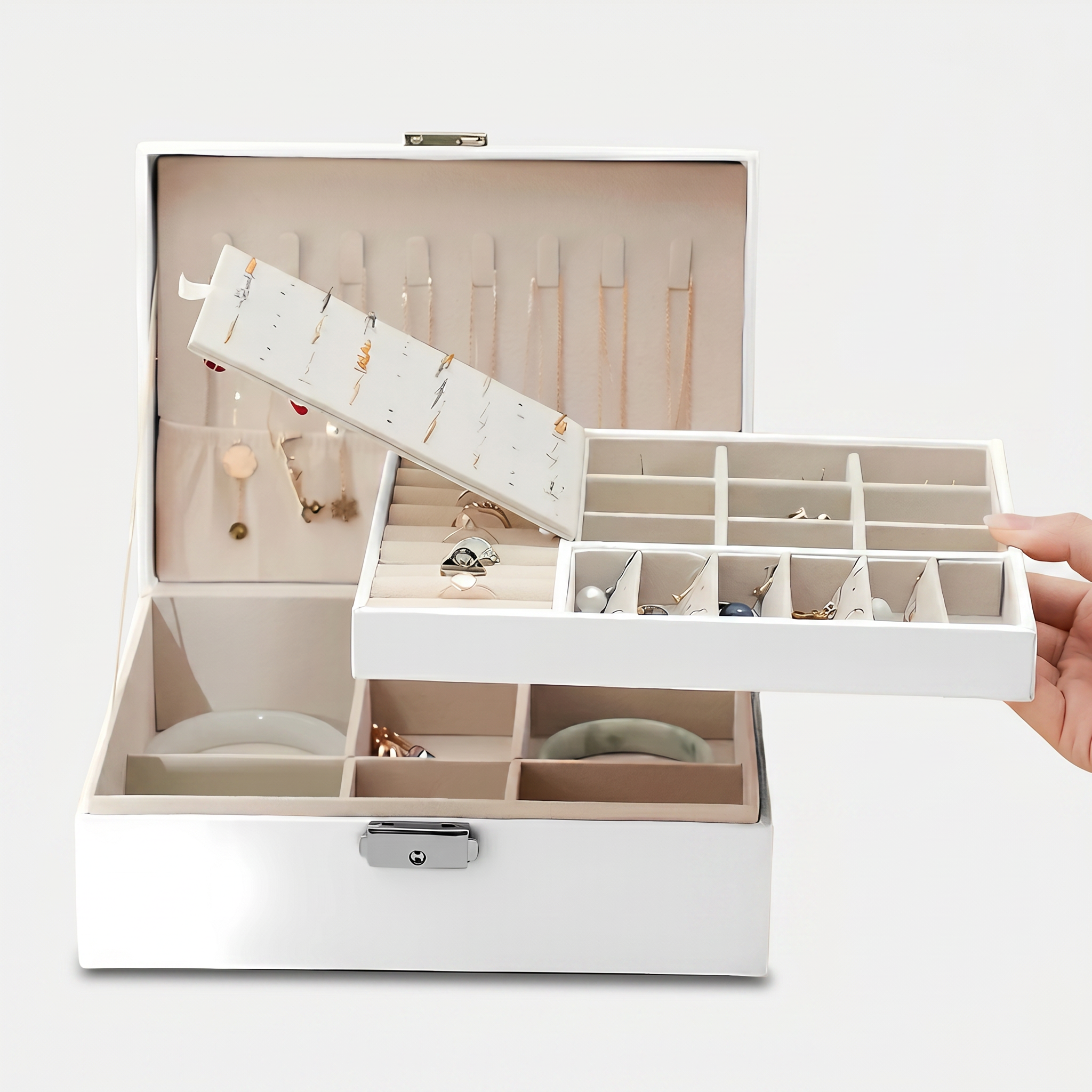 Double Layer Leather Jewellery Box With Lock