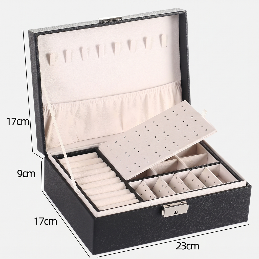 Double Layer Leather Jewellery Box With Lock