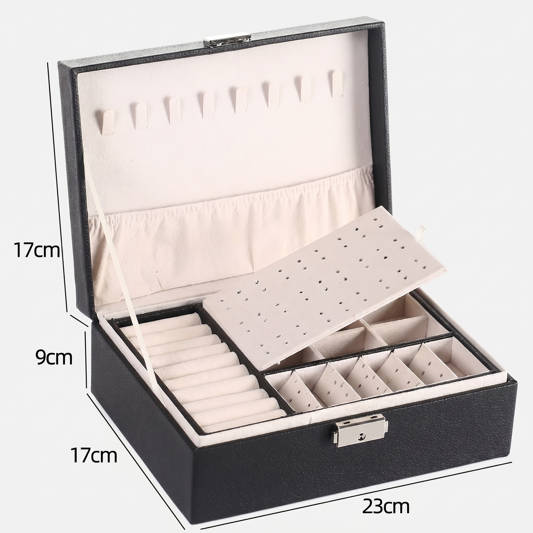 Double Layer Leather Jewellery Box With Lock