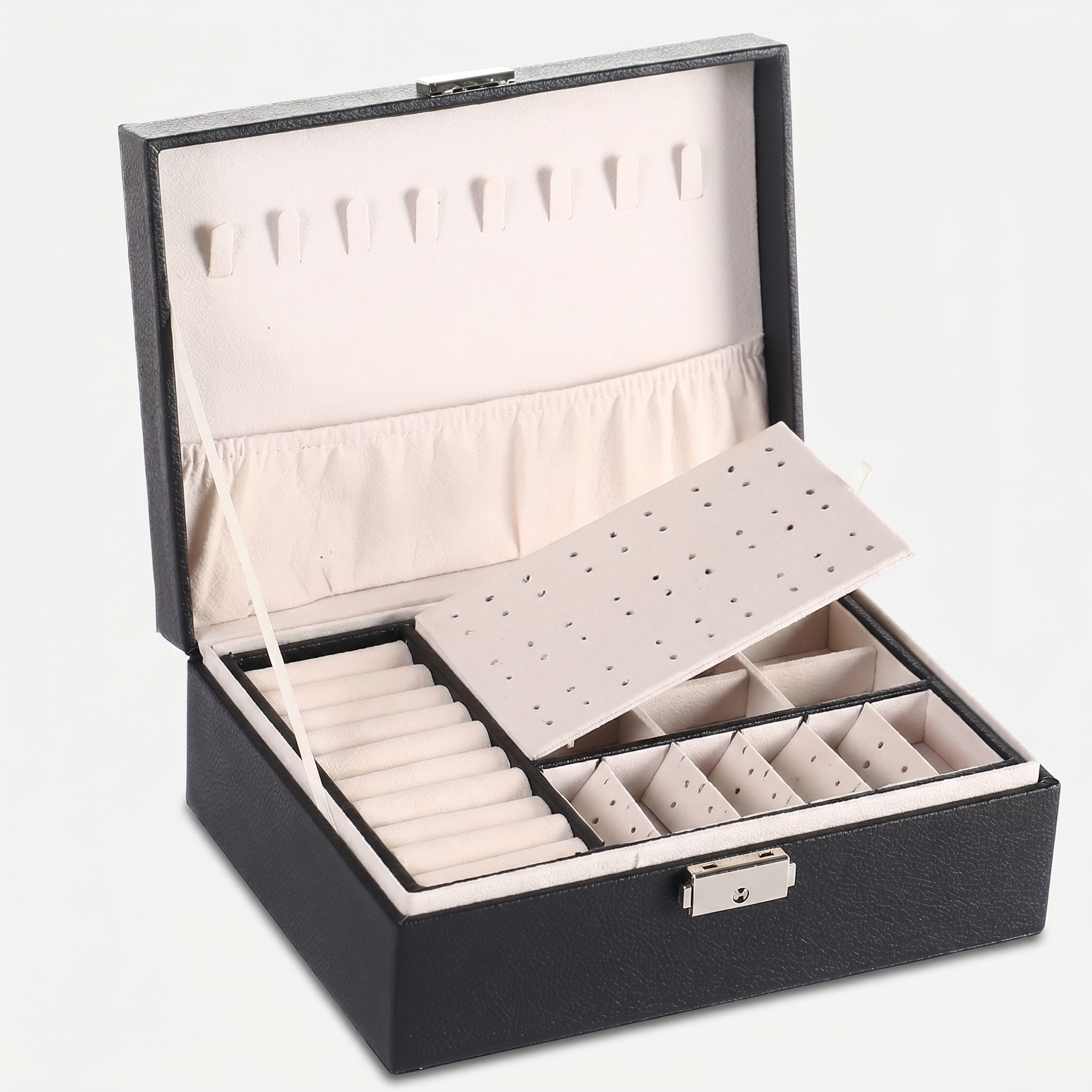 Double Layer Leather Jewellery Box With Lock