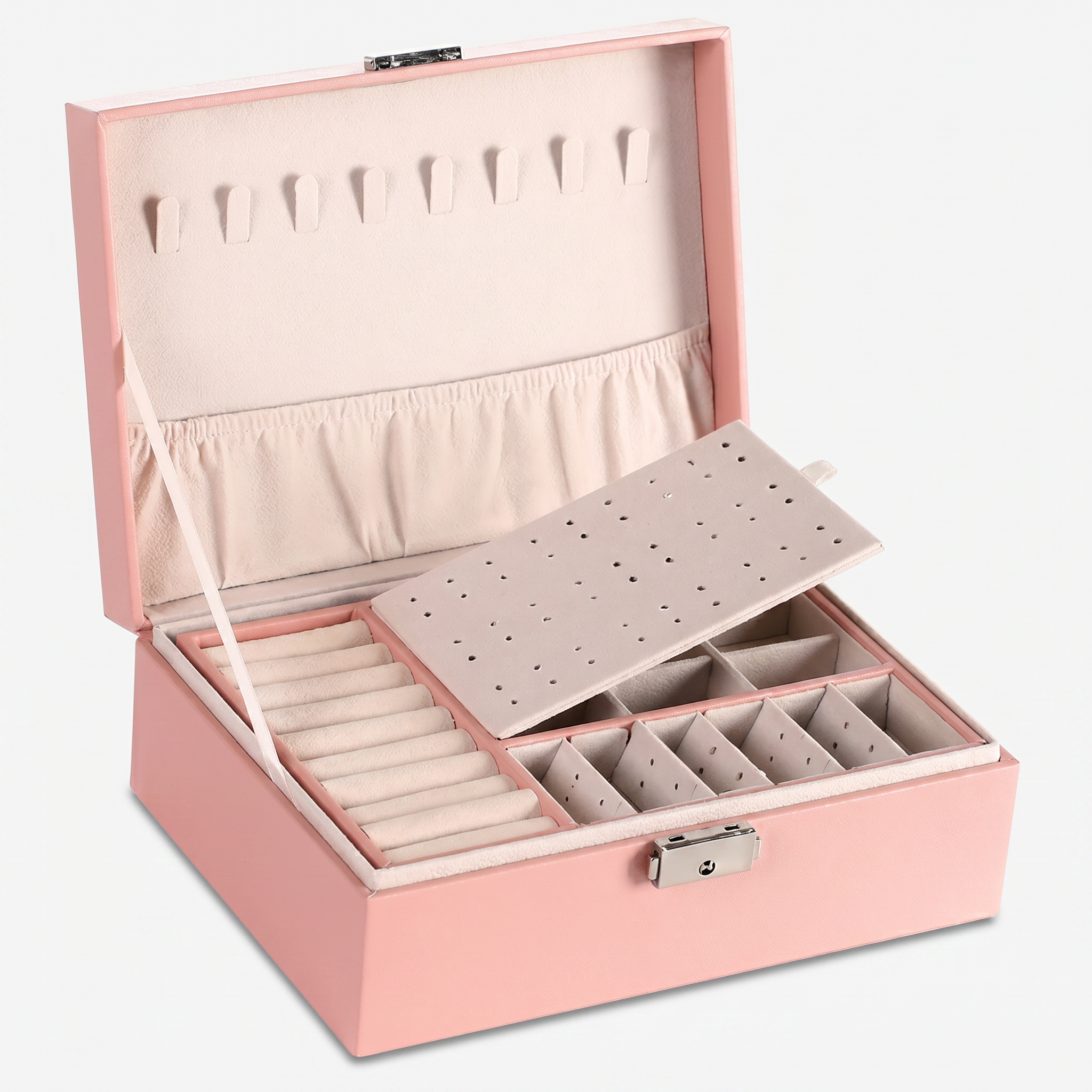 Double Layer Leather Jewellery Box With Lock