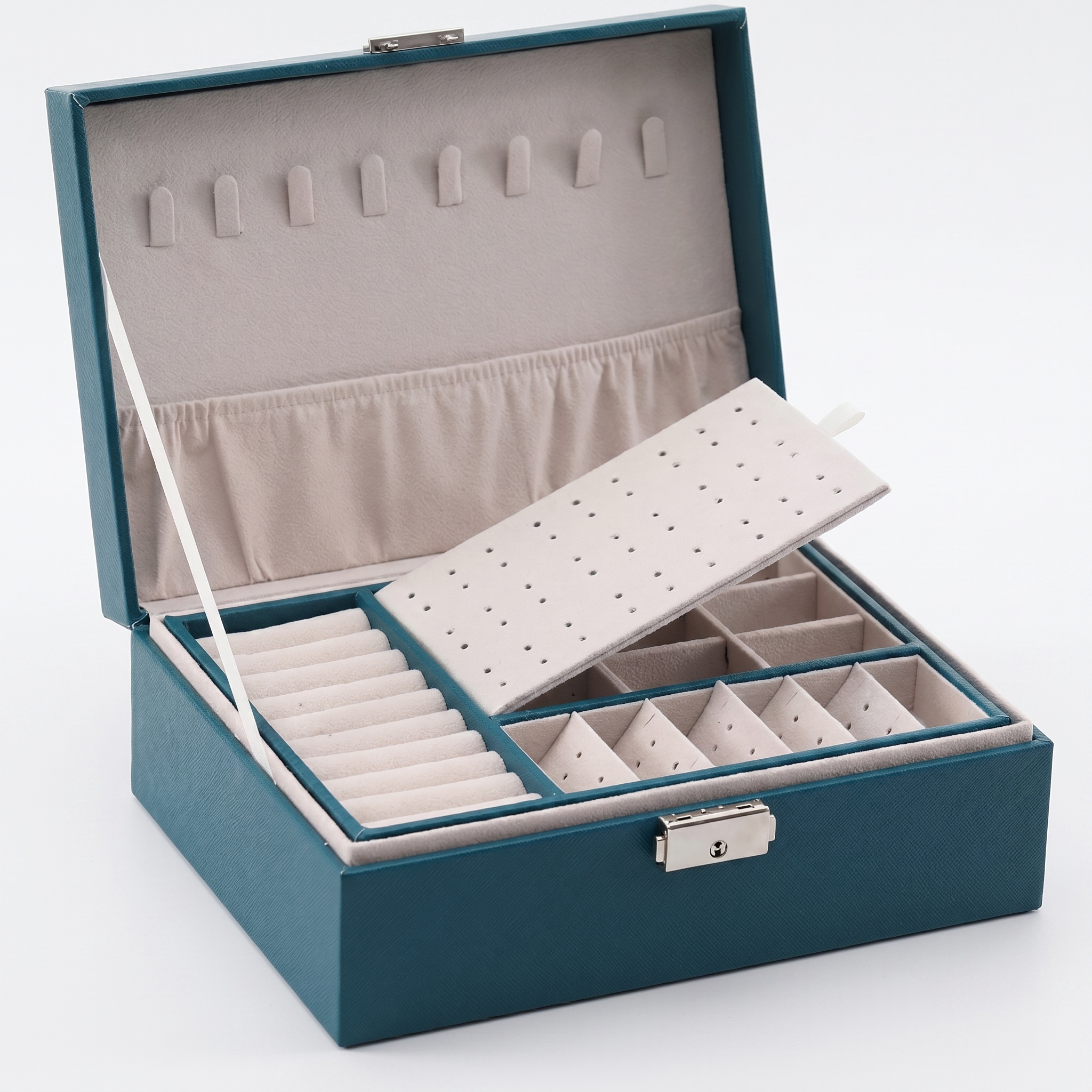 Double Layer Leather Jewellery Box With Lock