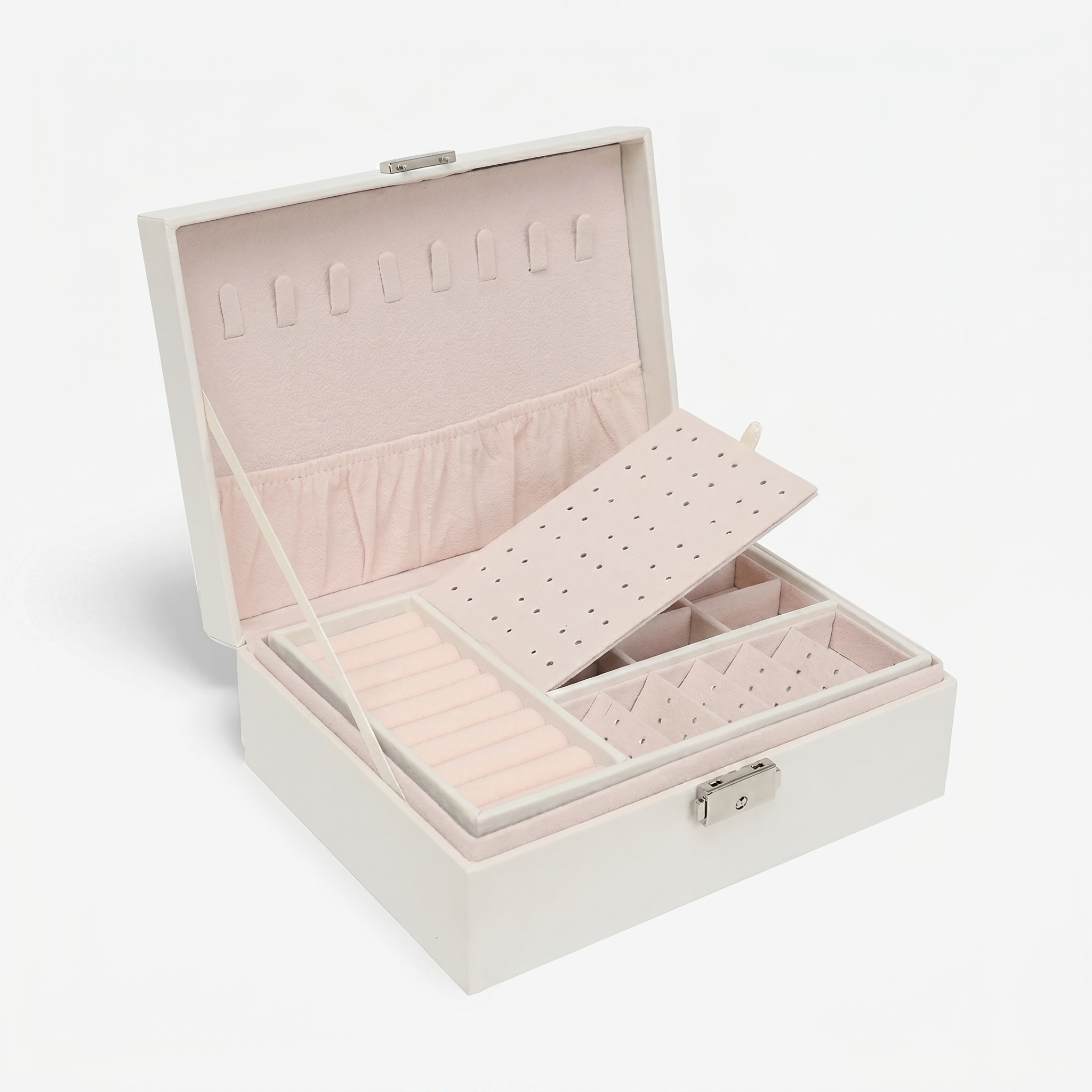 Double Layer Leather Jewellery Box With Lock