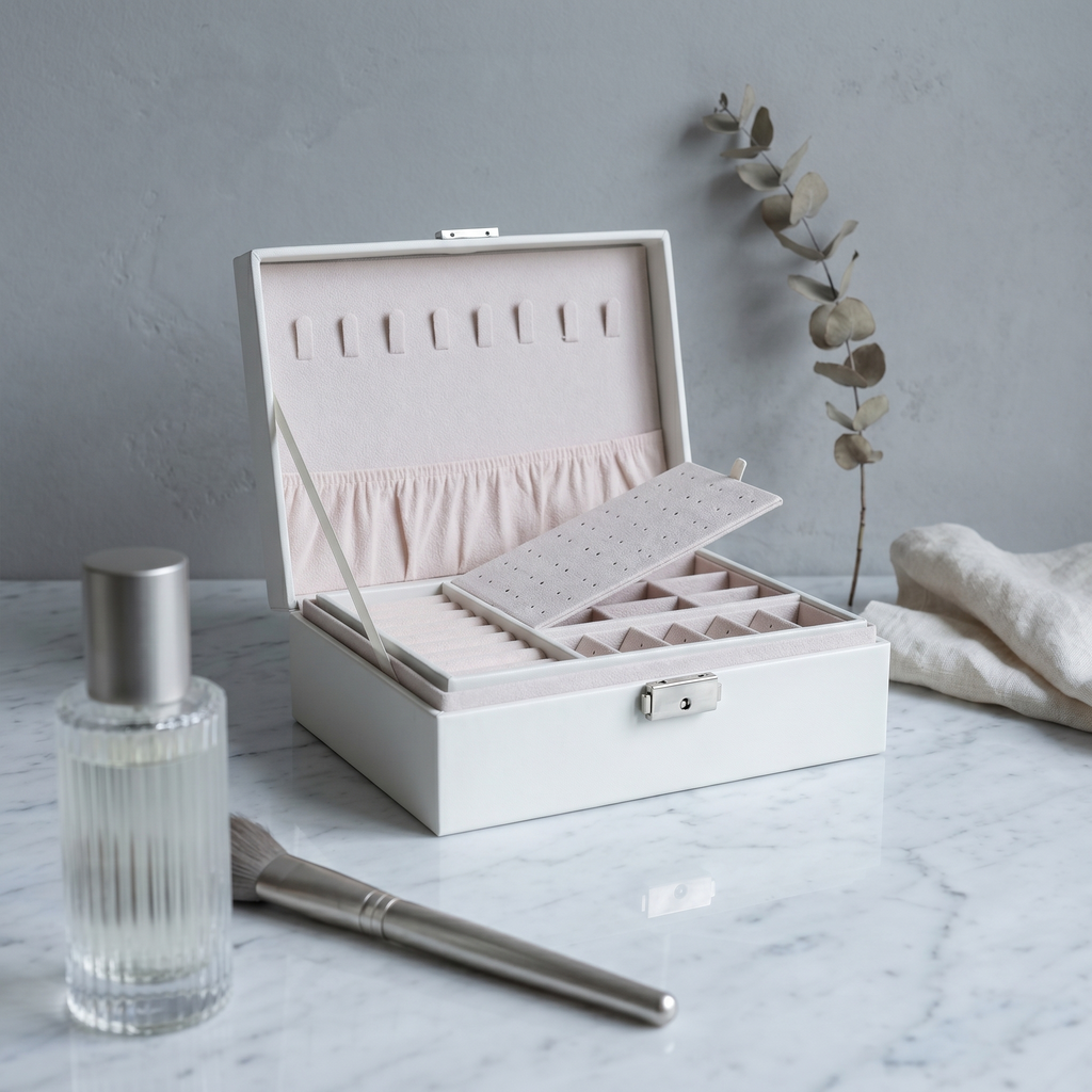 Double Layer Leather Jewellery Box With Lock