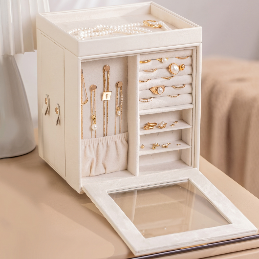 Rotating Leather Jewellery Box With Drawers