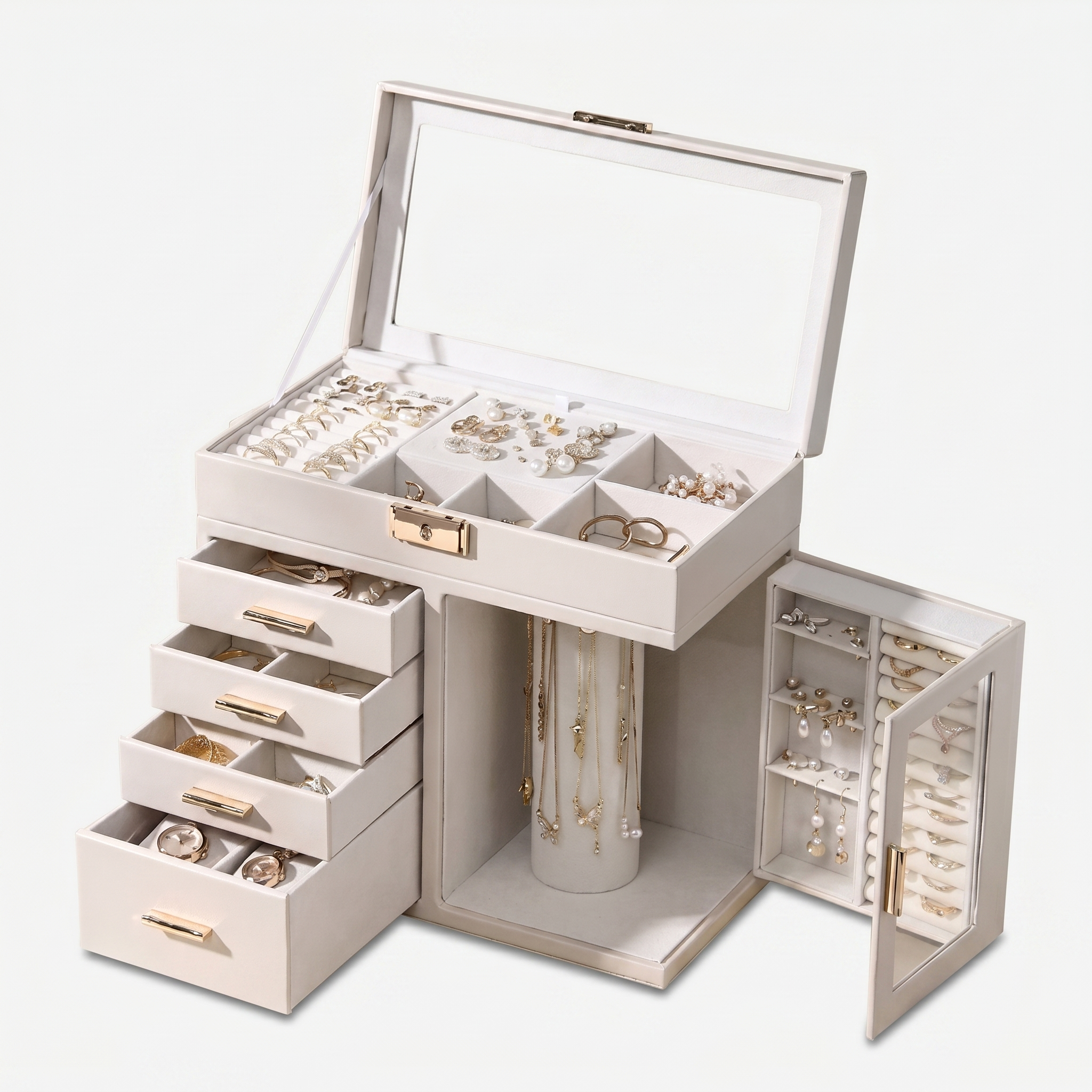 Large Capacity Leather Jewellery Box With Lock