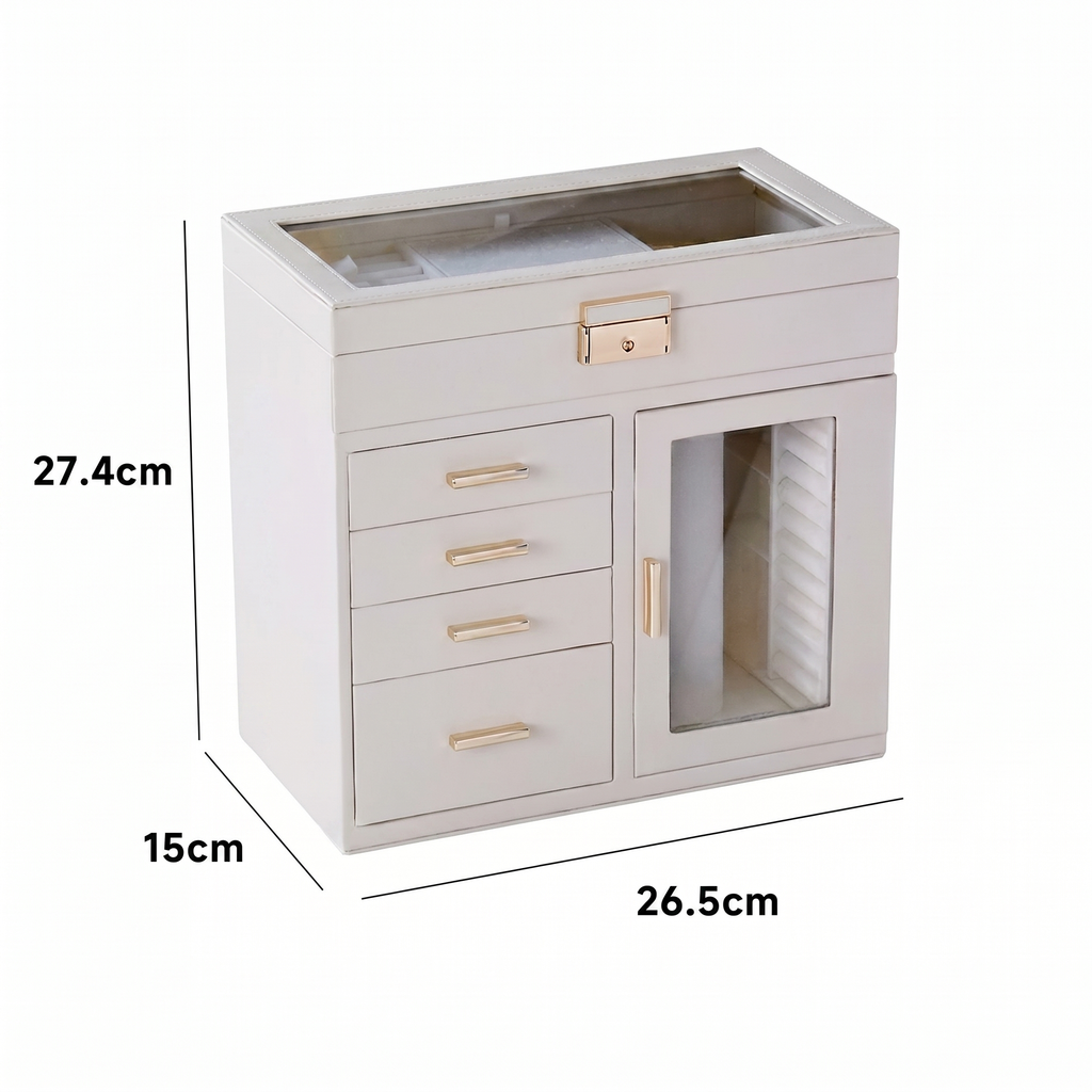 Large Capacity Leather Jewellery Box With Lock