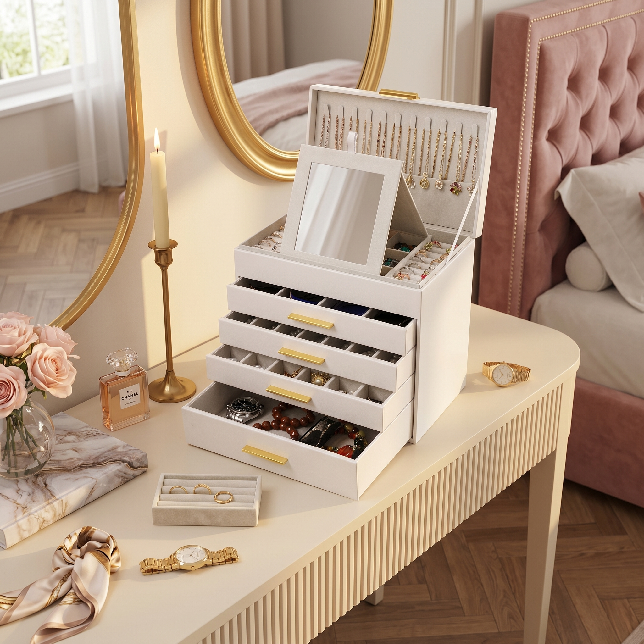 5 Drawer Leather Jewellery Box With Lock