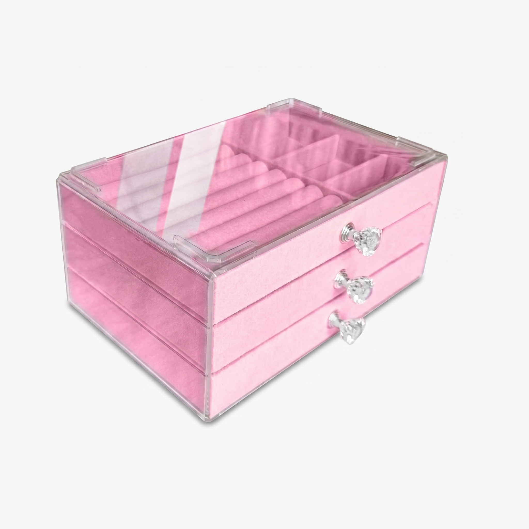 Clear Glass Jewellery Box With 3 Drawers
