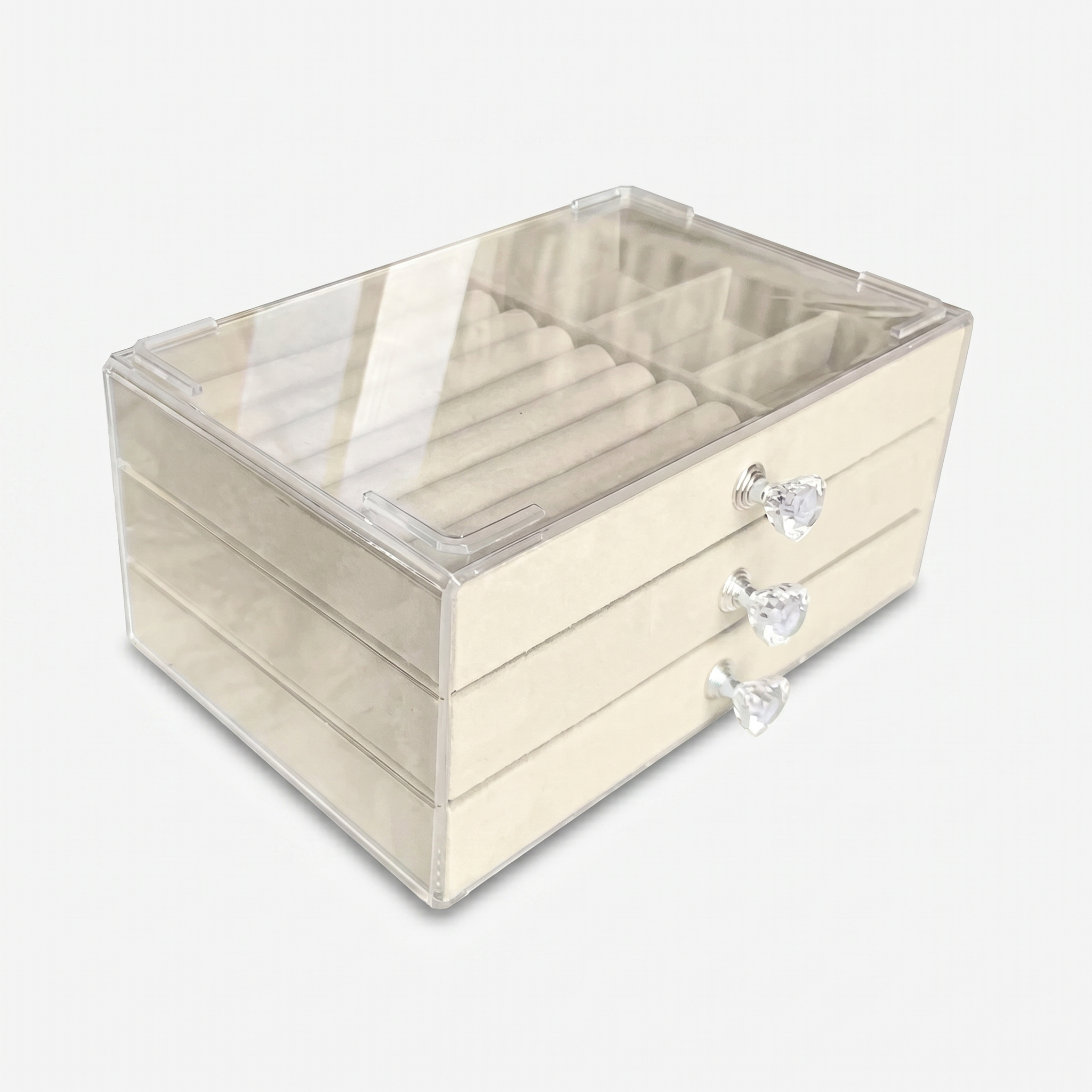 Clear Glass Jewellery Box With 3 Drawers