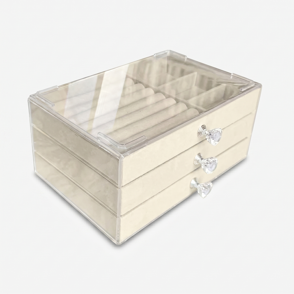 Clear Glass Jewellery Box With 3 Drawers