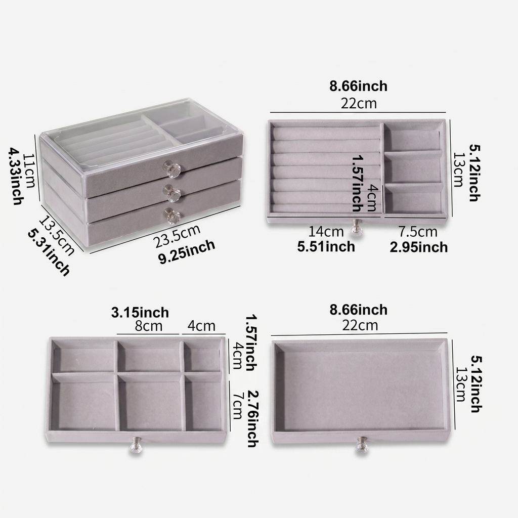 Clear Glass Jewellery Box With 3 Drawers