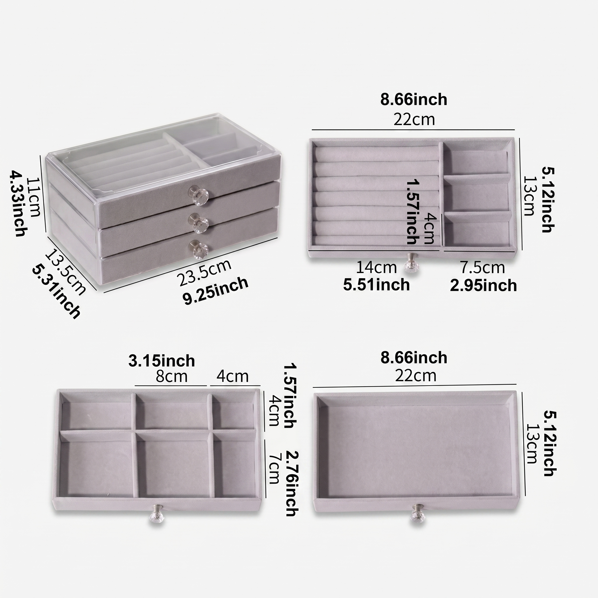 Clear Glass Jewellery Box With 3 Drawers