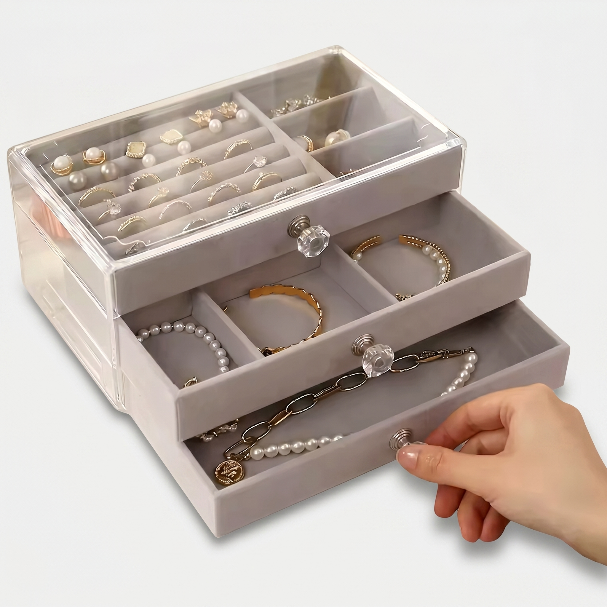 Clear Glass Jewellery Box With 3 Drawers