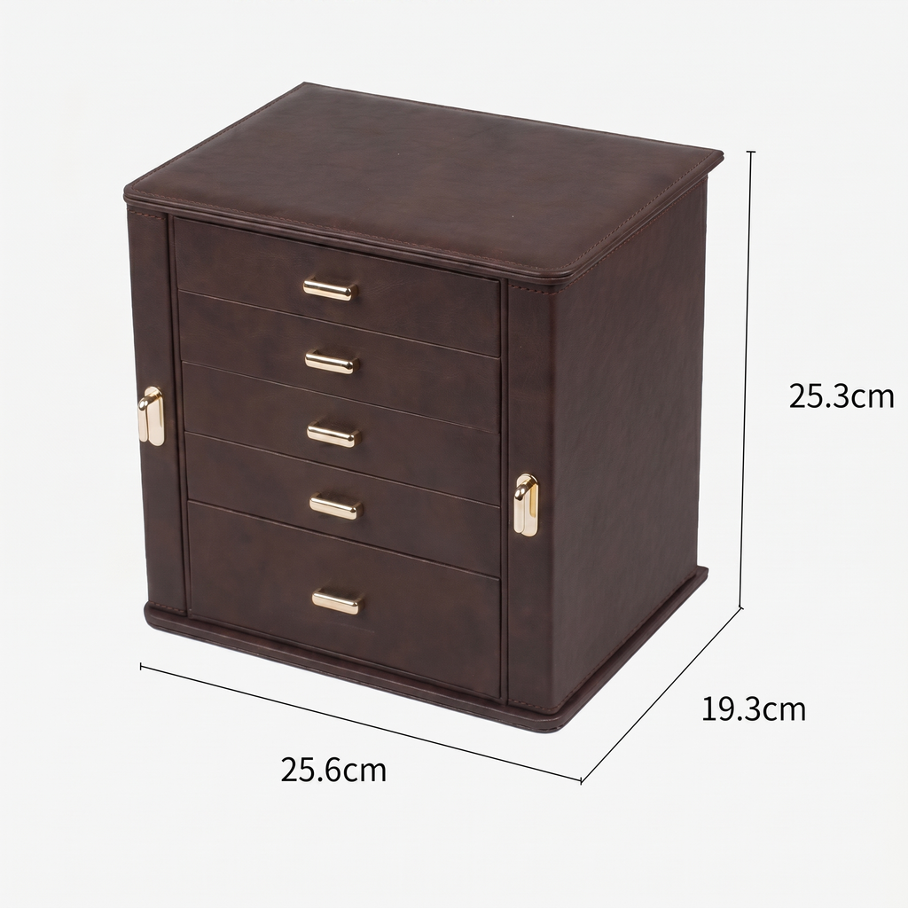 Large Leather Jewellery Box With Drawers And Mirror