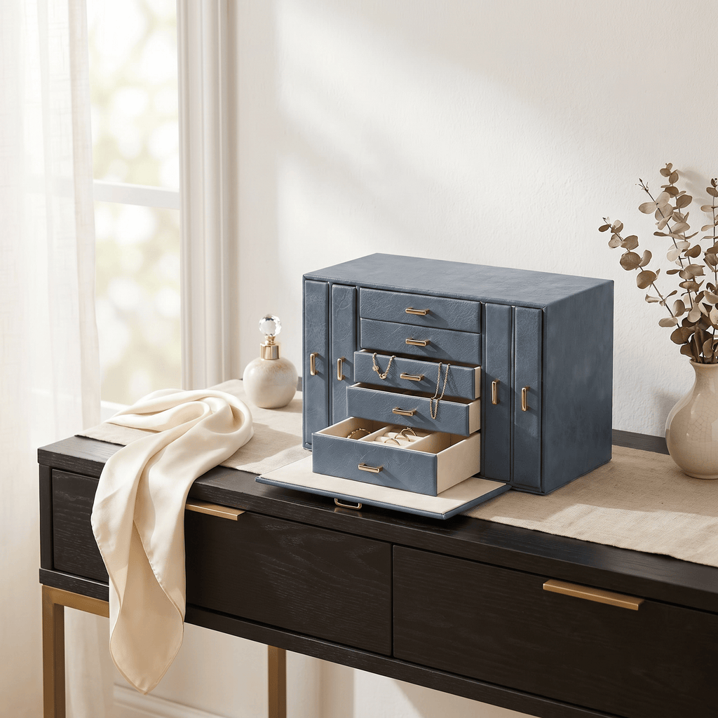 Large Multi-Layer Leather Jewellery Box With Drawers - My Jewellery Box