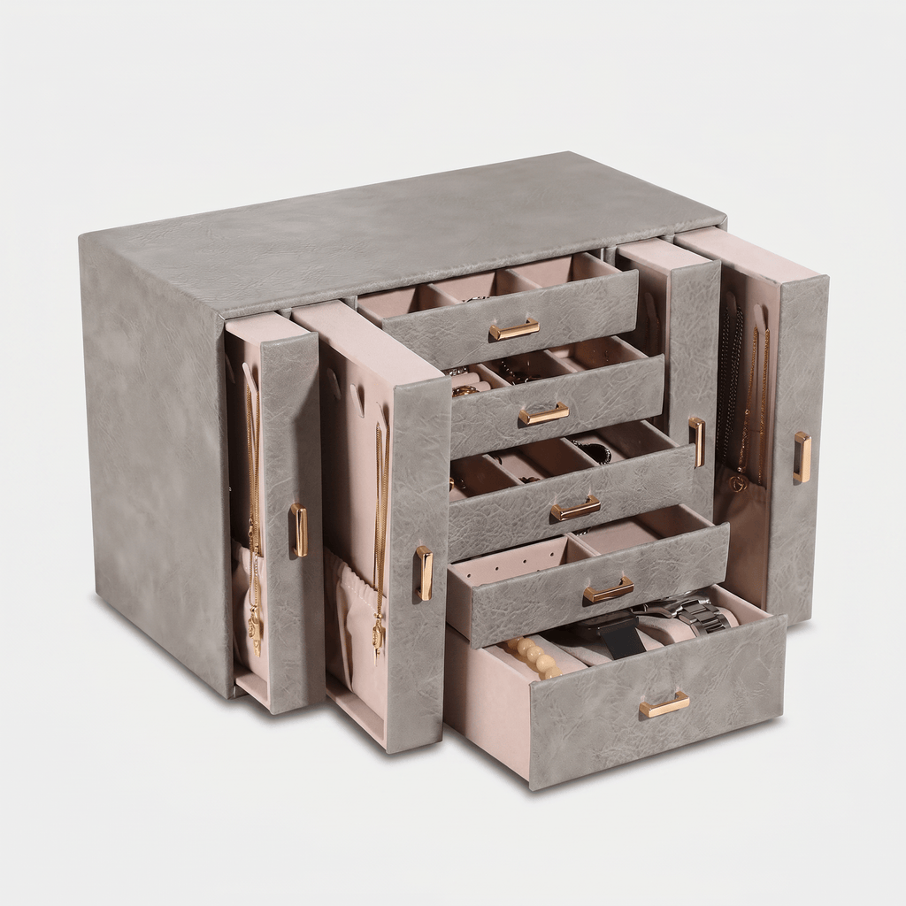 Large Multi-Layer Leather Jewellery Box With Drawers - My Jewellery Box
