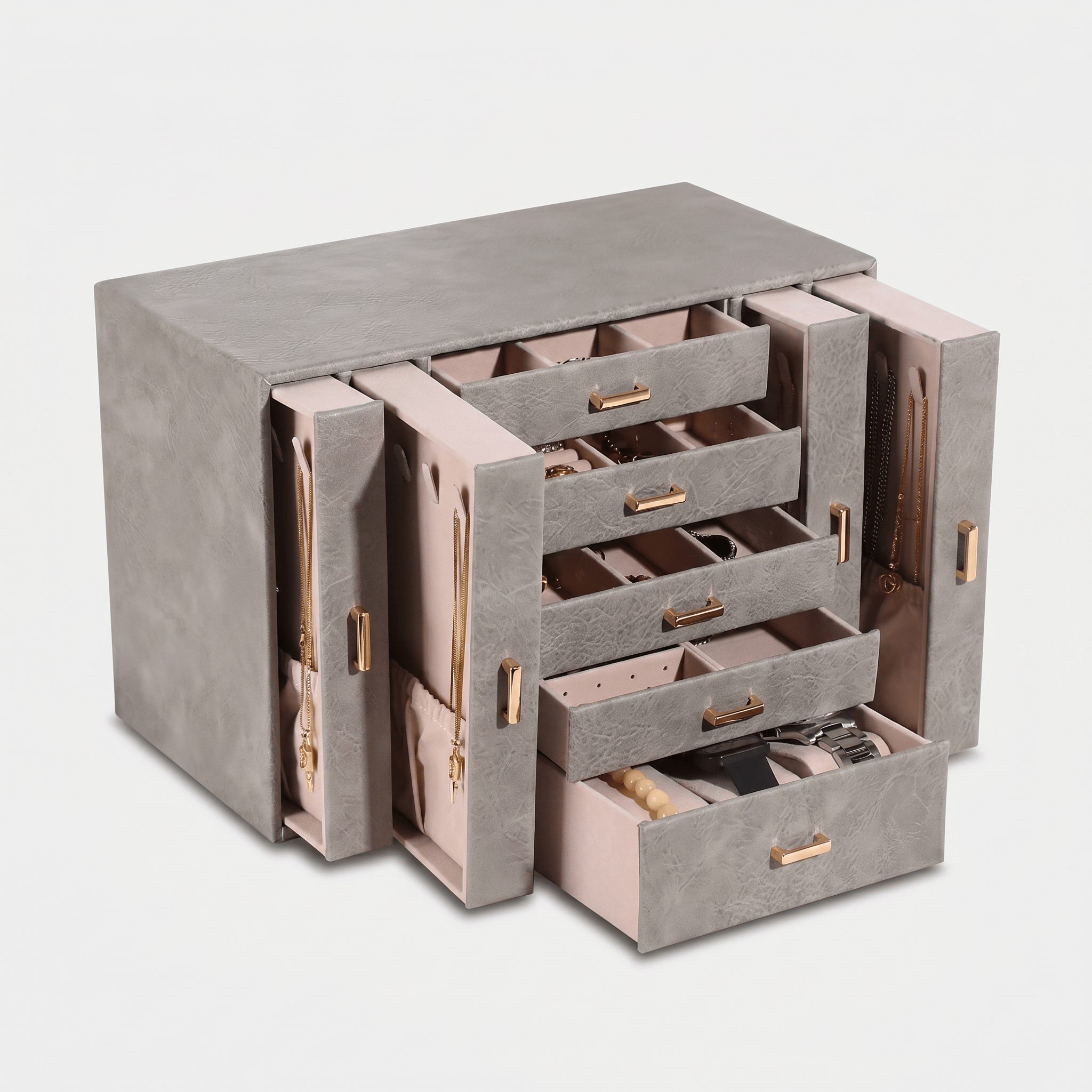 Large Multi-Layer Leather Jewellery Box With Drawers - My Jewellery Box