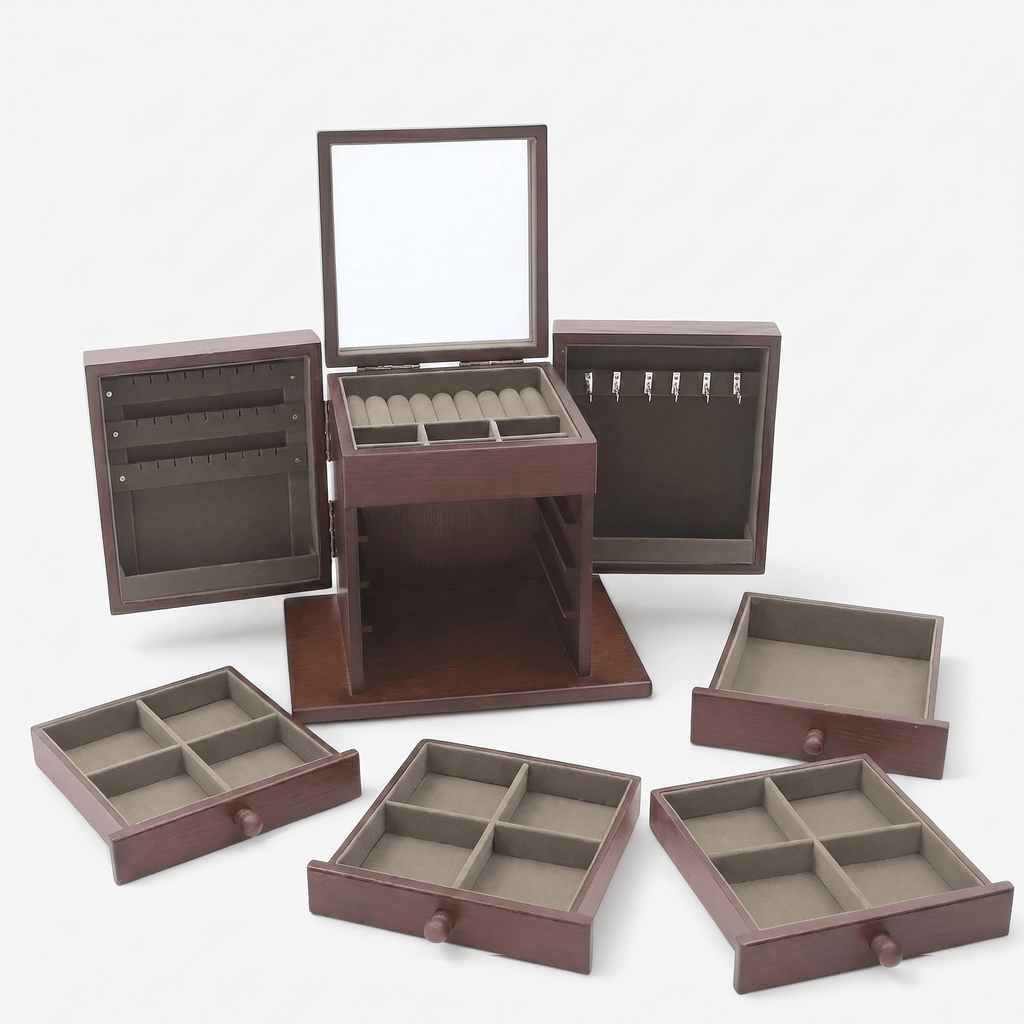 Large Vintage Wooden Jewellery Box With Drawers - My Jewellery Box