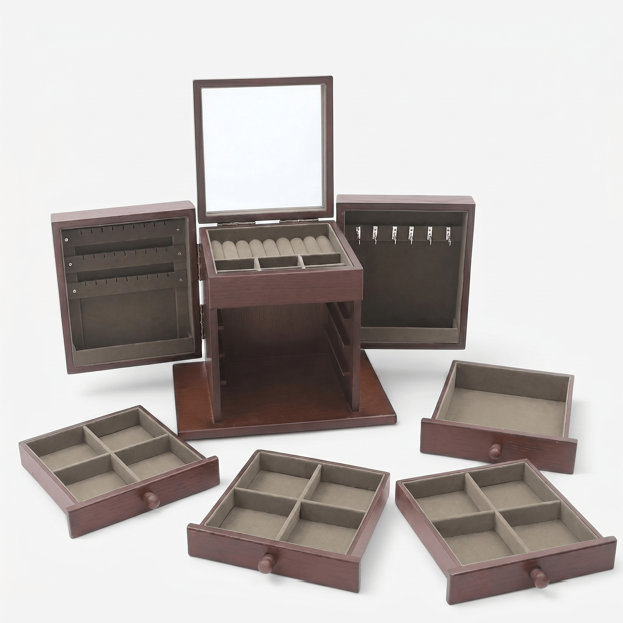 Large Vintage Wooden Jewellery Box With Drawers - My Jewellery Box