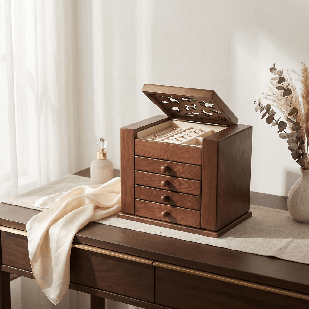 Large Vintage Wooden Jewellery Box With Drawers - My Jewellery Box