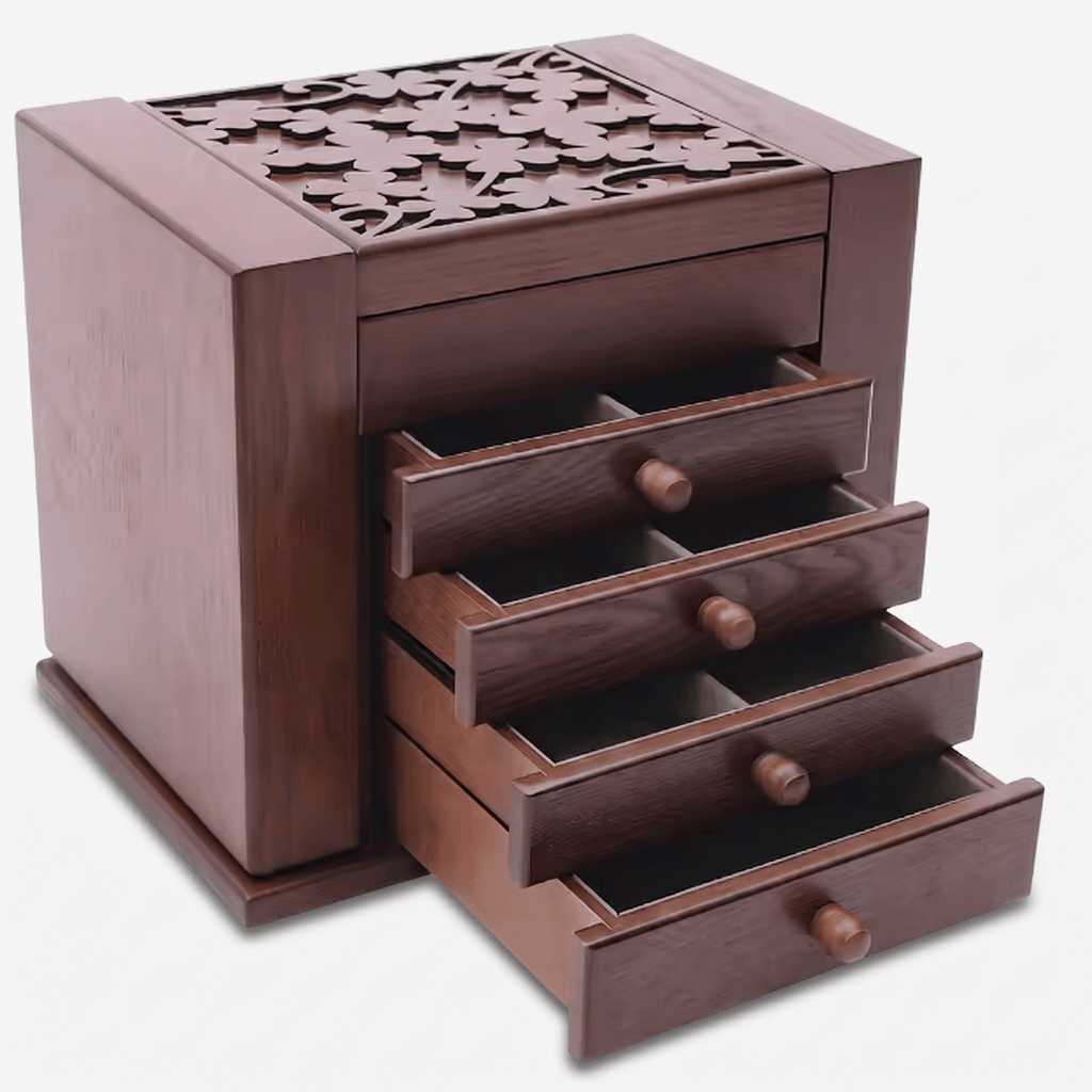 Large Vintage Wooden Jewellery Box With Drawers - My Jewellery Box