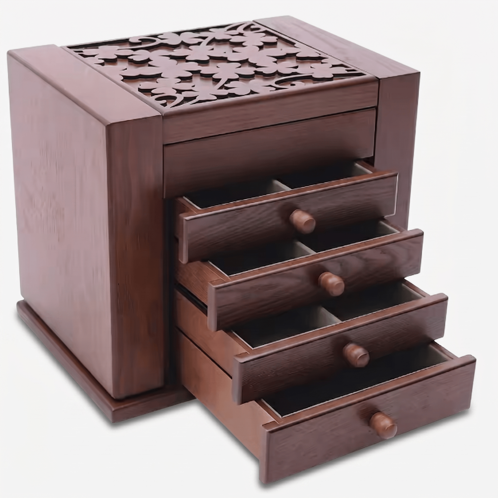 Large Vintage Wooden Jewellery Box With Drawers - My Jewellery Box