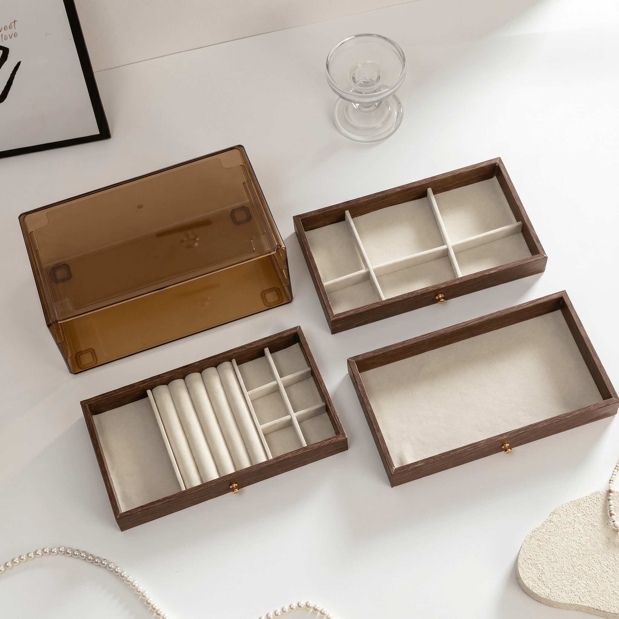Large Walnut Wood Jewellery Box With Drawers - My Jewellery Box