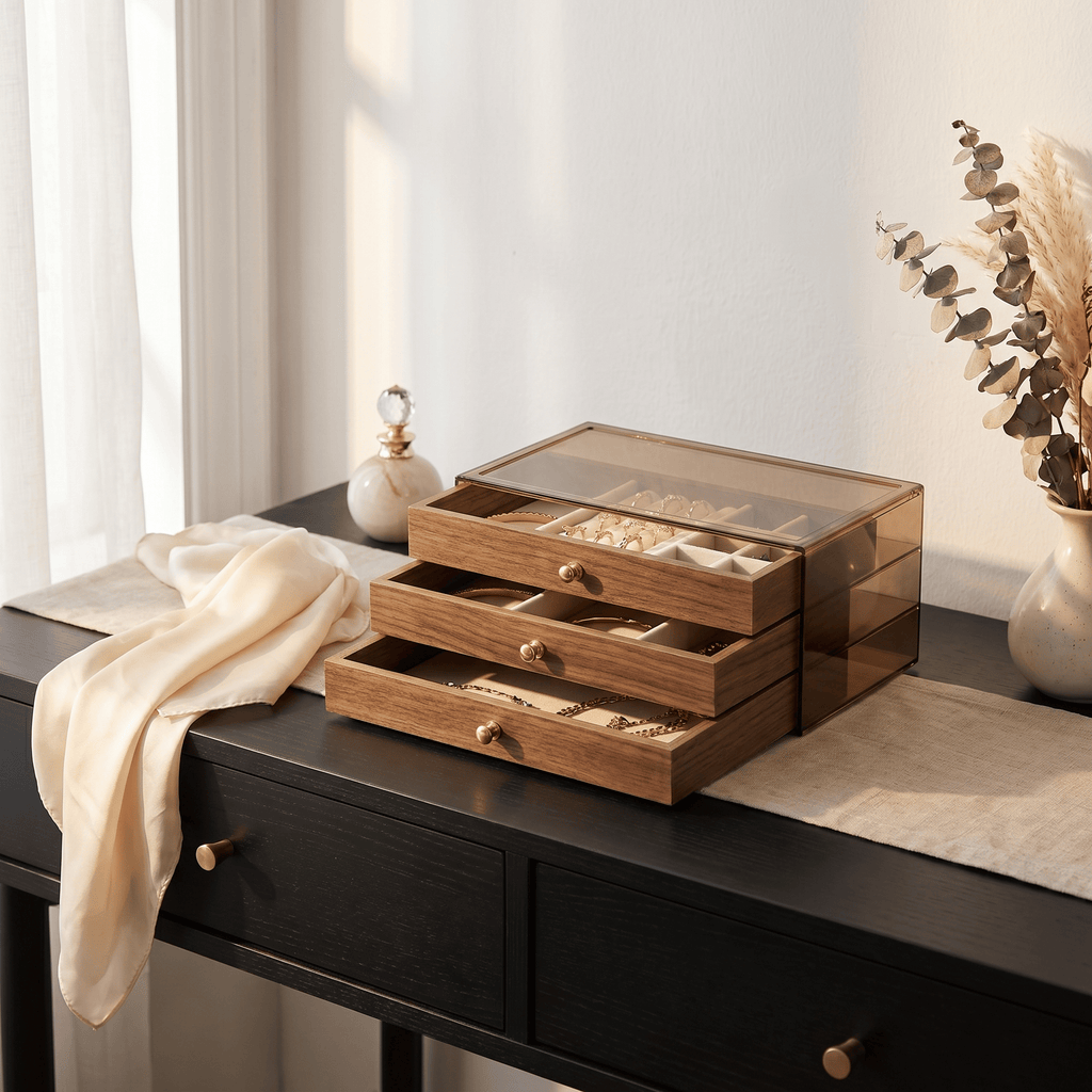 Large Walnut Wood Jewellery Box With Drawers - My Jewellery Box