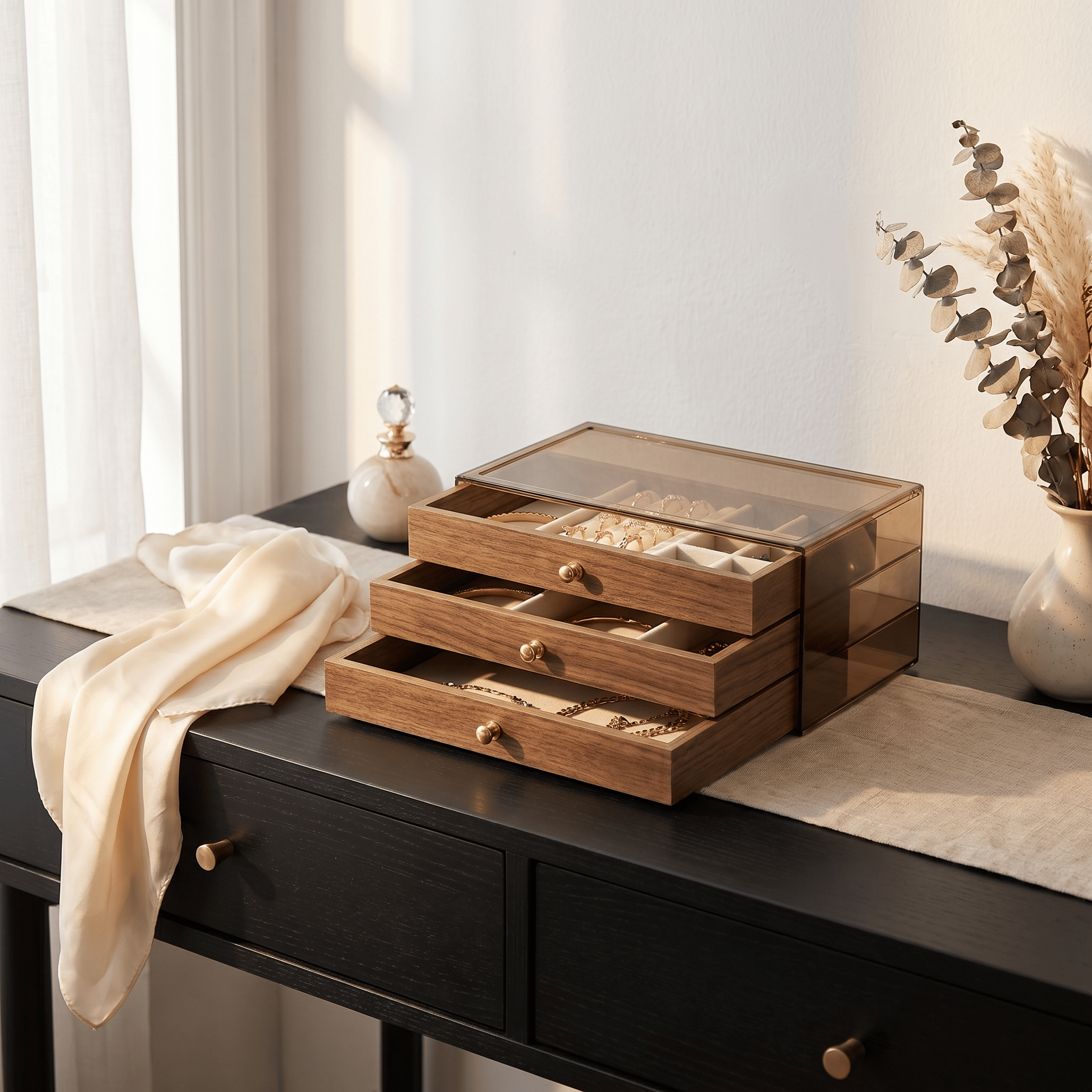 Large Walnut Wood Jewellery Box With Drawers - My Jewellery Box