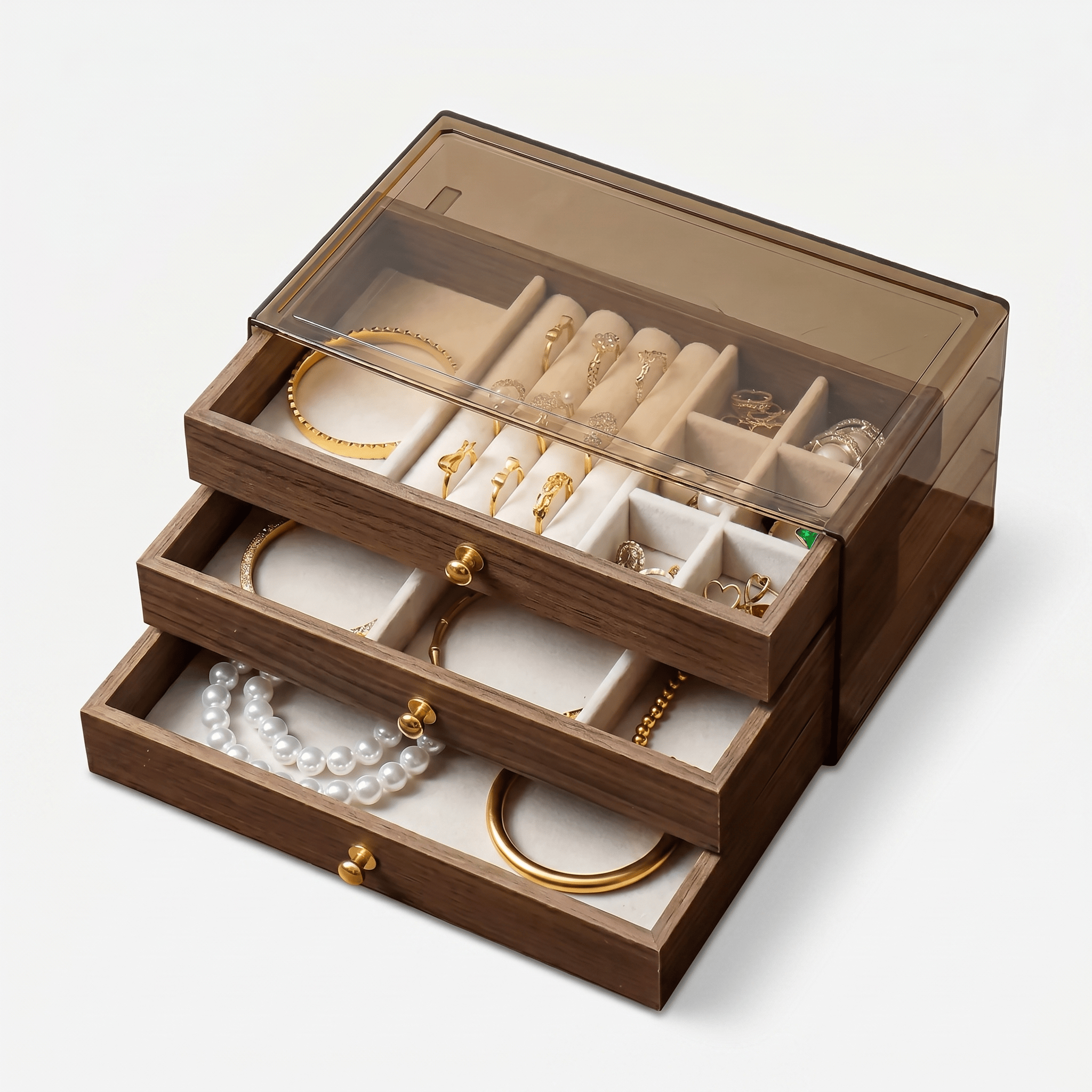 Large Walnut Wood Jewellery Box With Drawers - My Jewellery Box