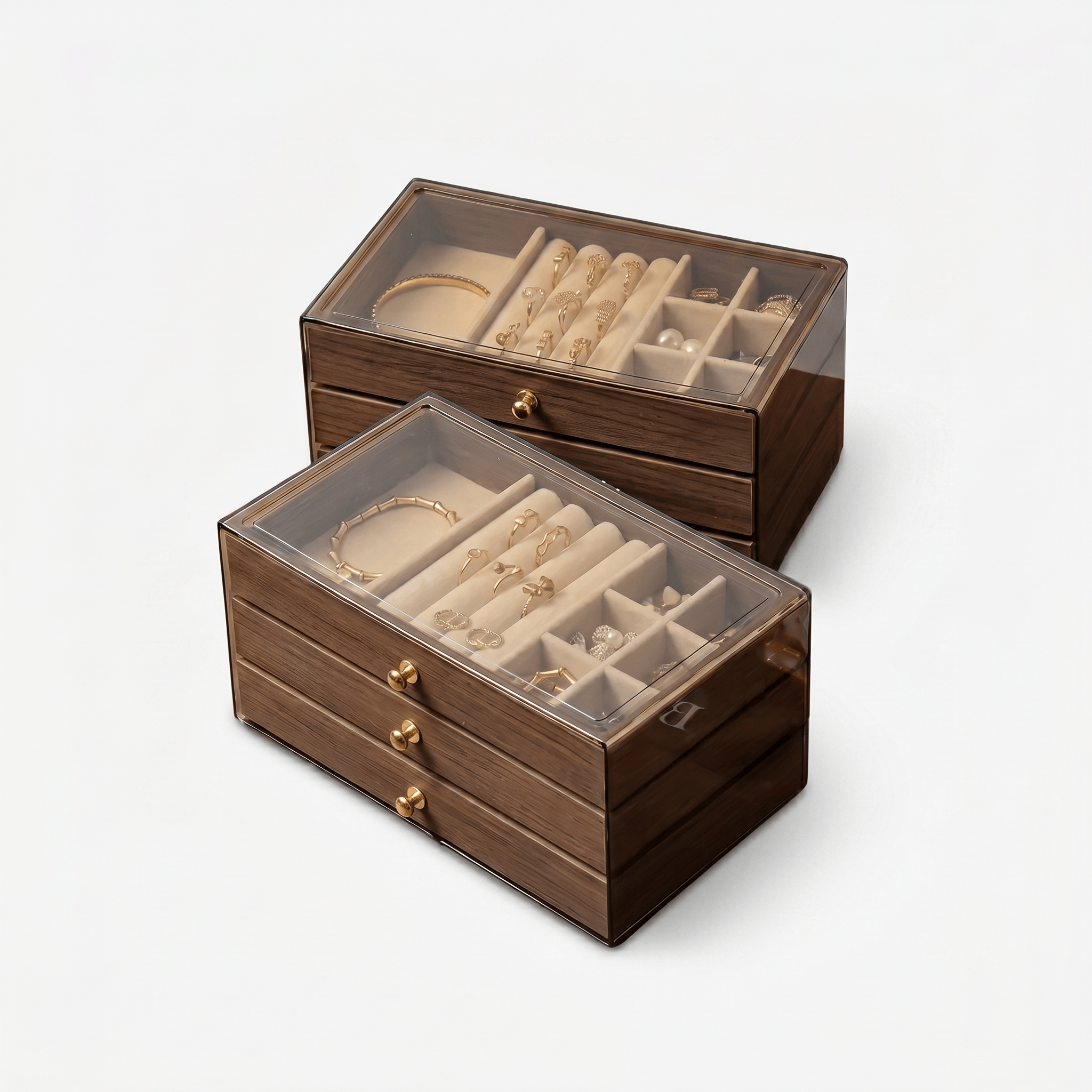 Large Walnut Wood Jewellery Box With Drawers - My Jewellery Box