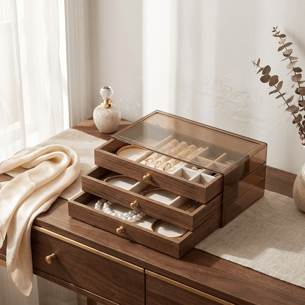 Large Walnut Wood Jewellery Box With Drawers - My Jewellery Box