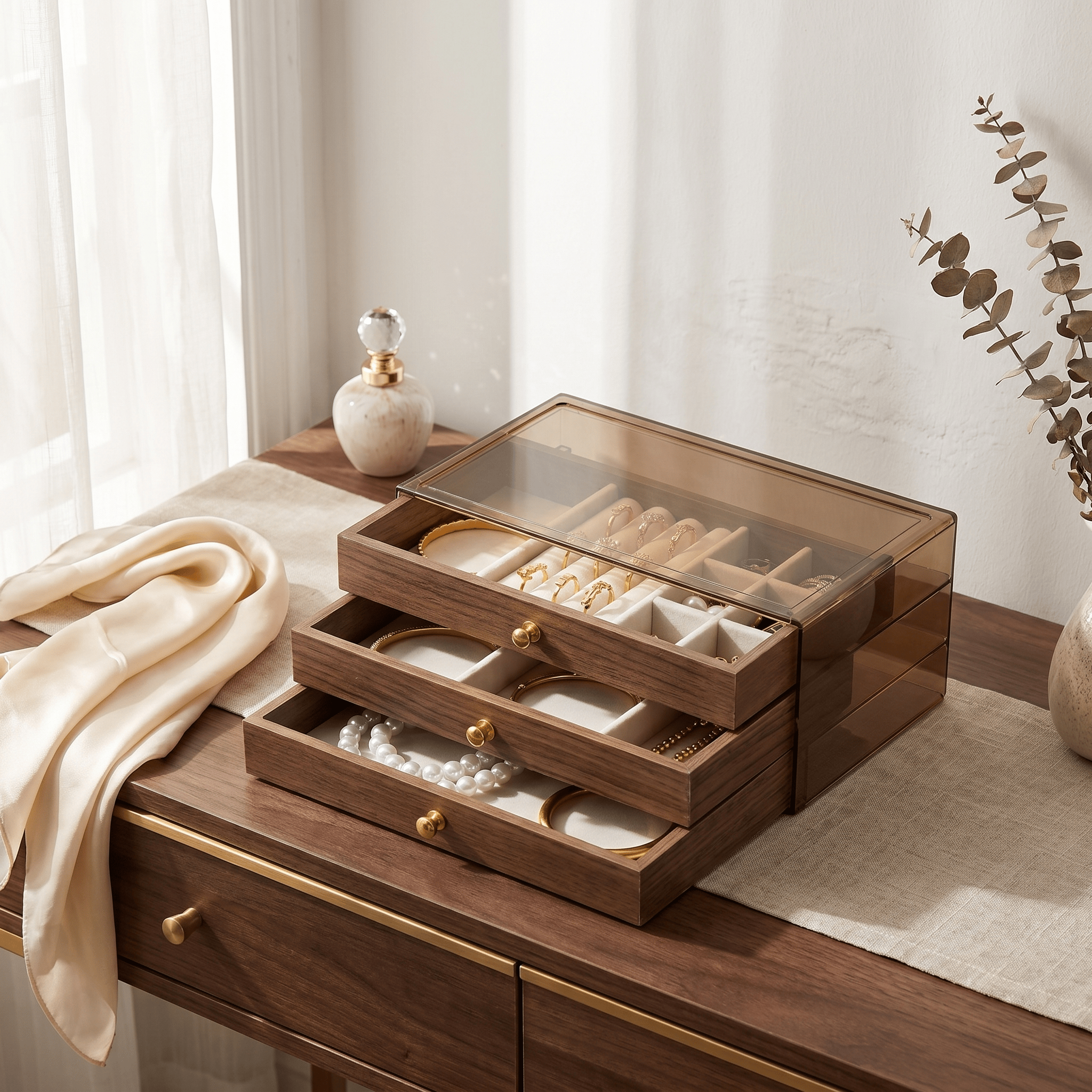 Large Walnut Wood Jewellery Box With Drawers - My Jewellery Box