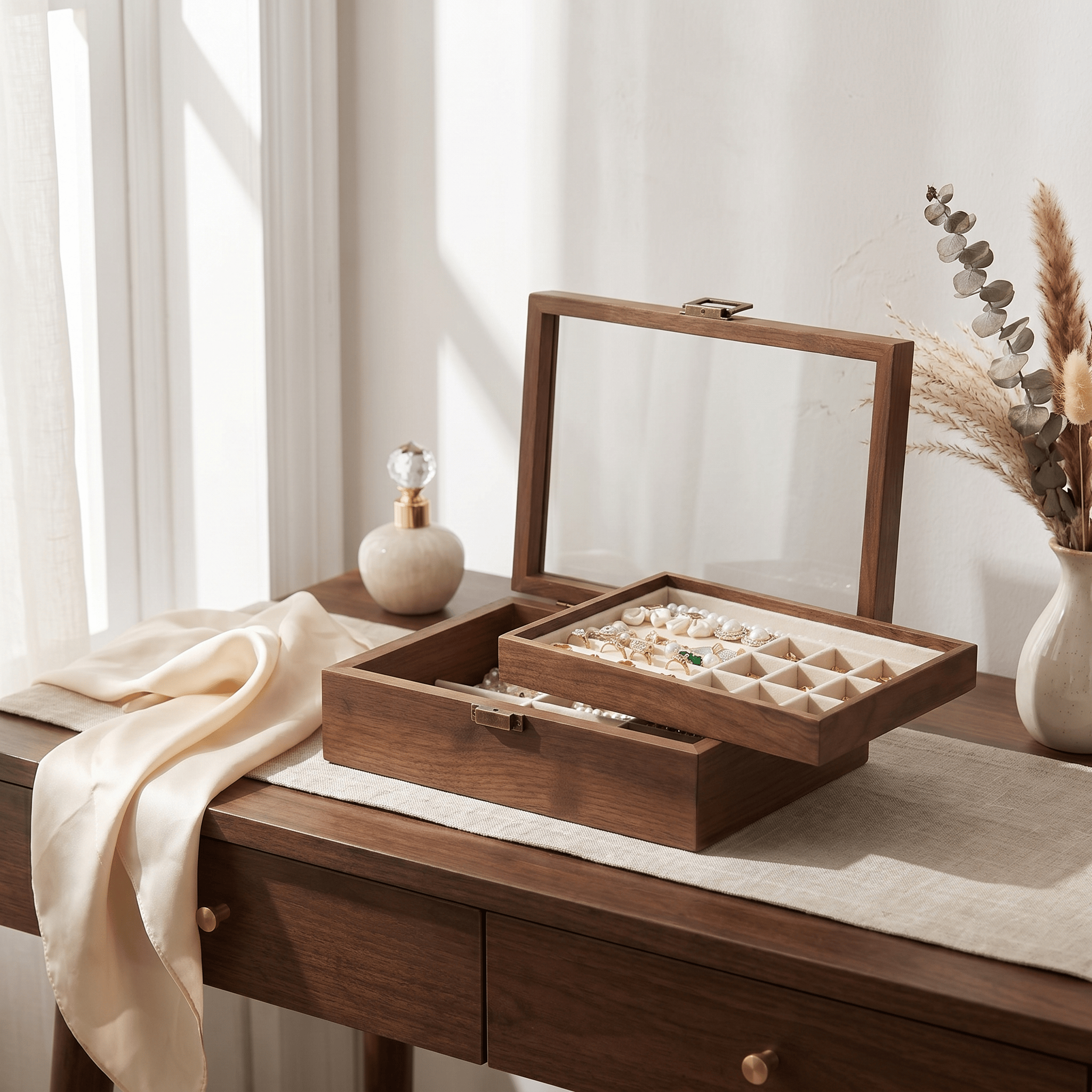 Large Wooden Jewellery Box With Glass Lid - My Jewellery Box