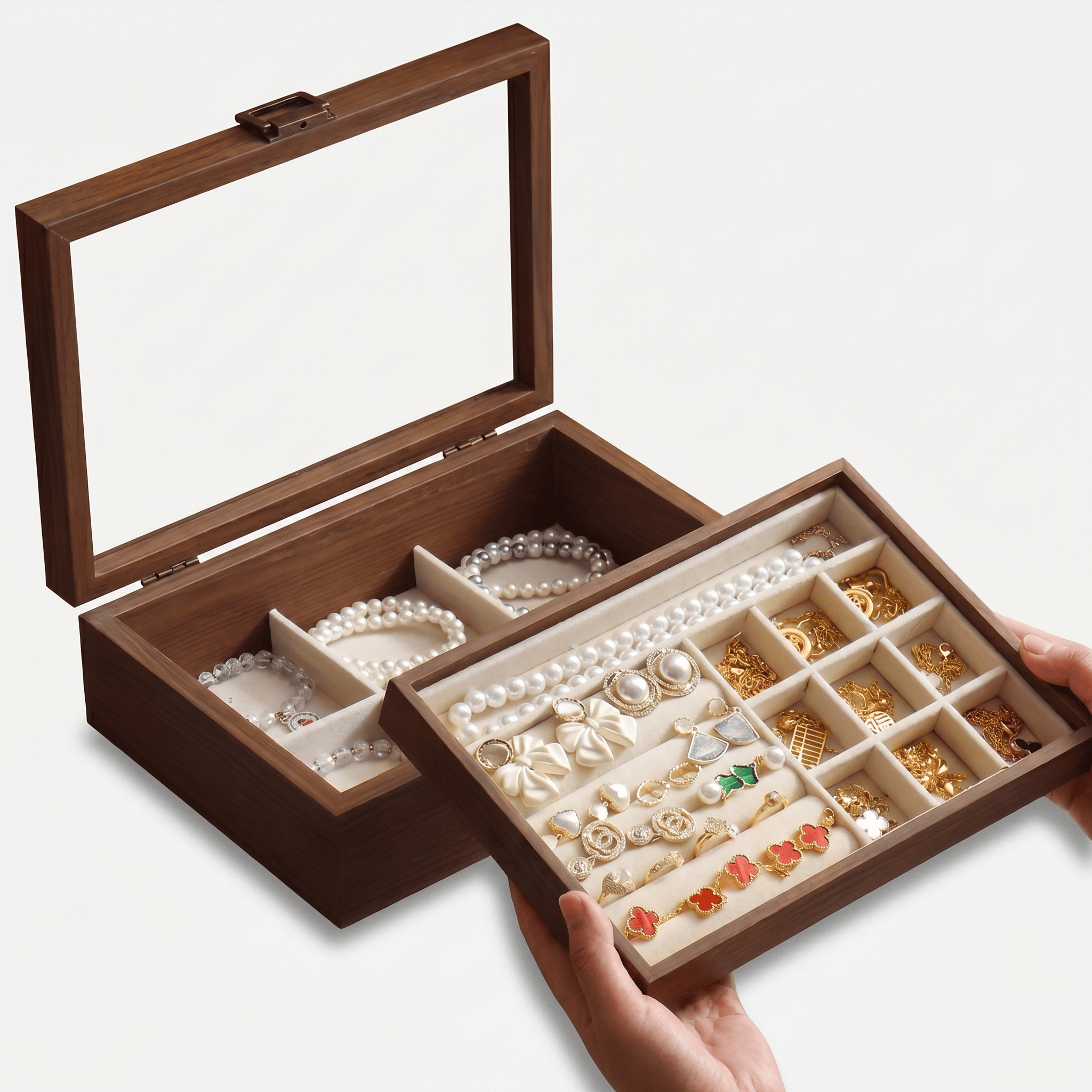 Large Wooden Jewellery Box With Glass Lid - My Jewellery Box